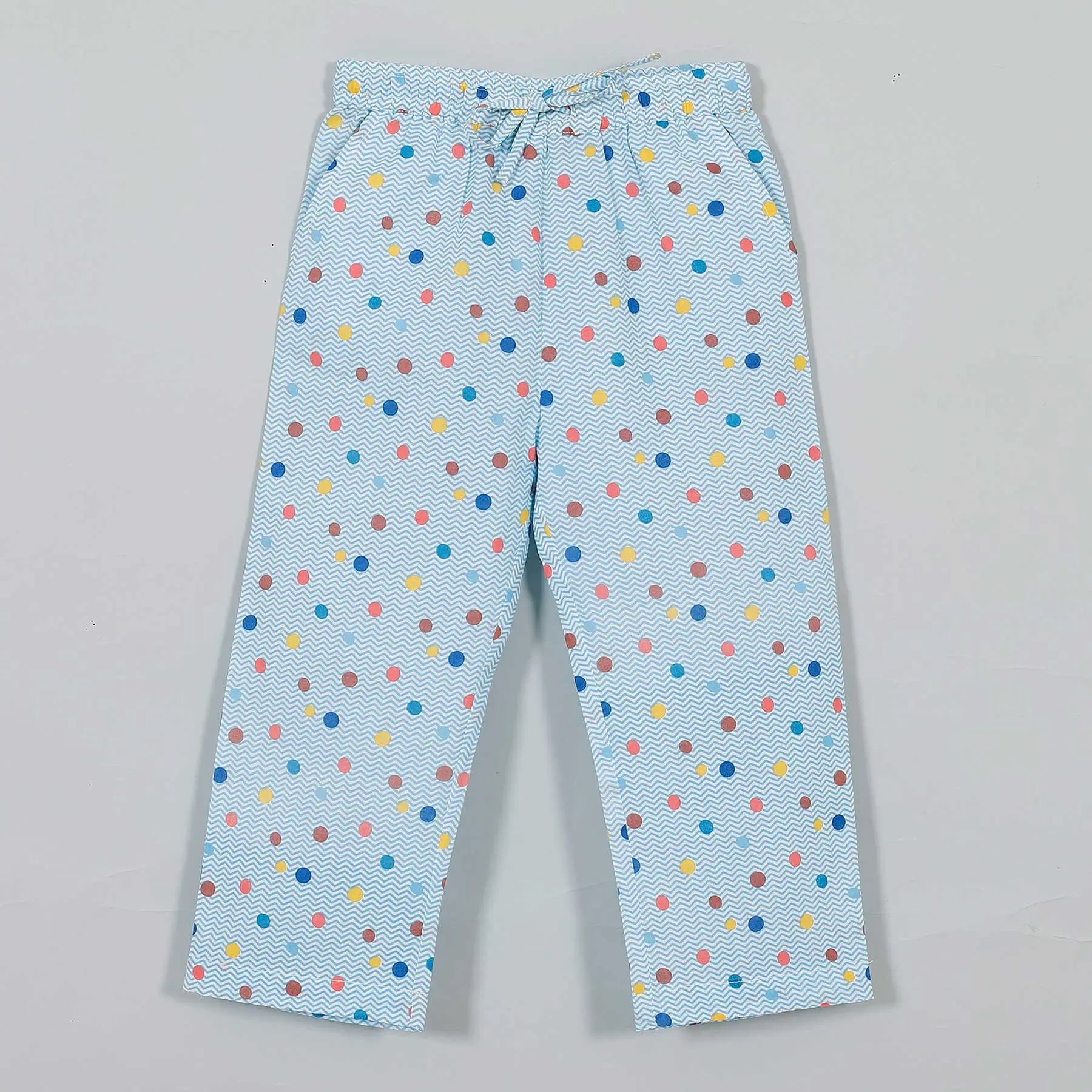 Chevron Dots Blue Half Sleeve Cotton Nightsuit Girl (0-12 Years)