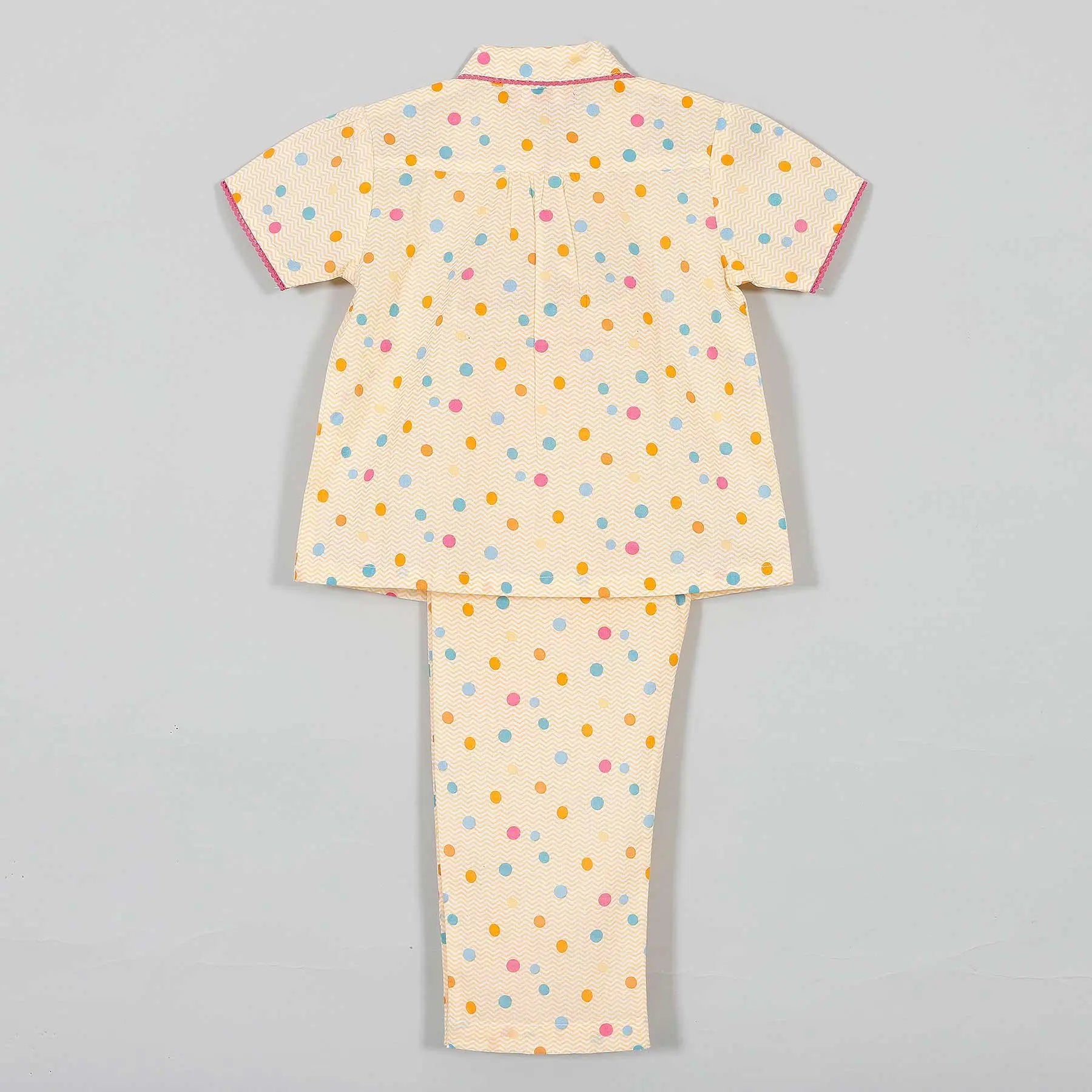 Chevron Dots Orange Half Sleeve Cotton Nightsuit Girl (0-12 Years)