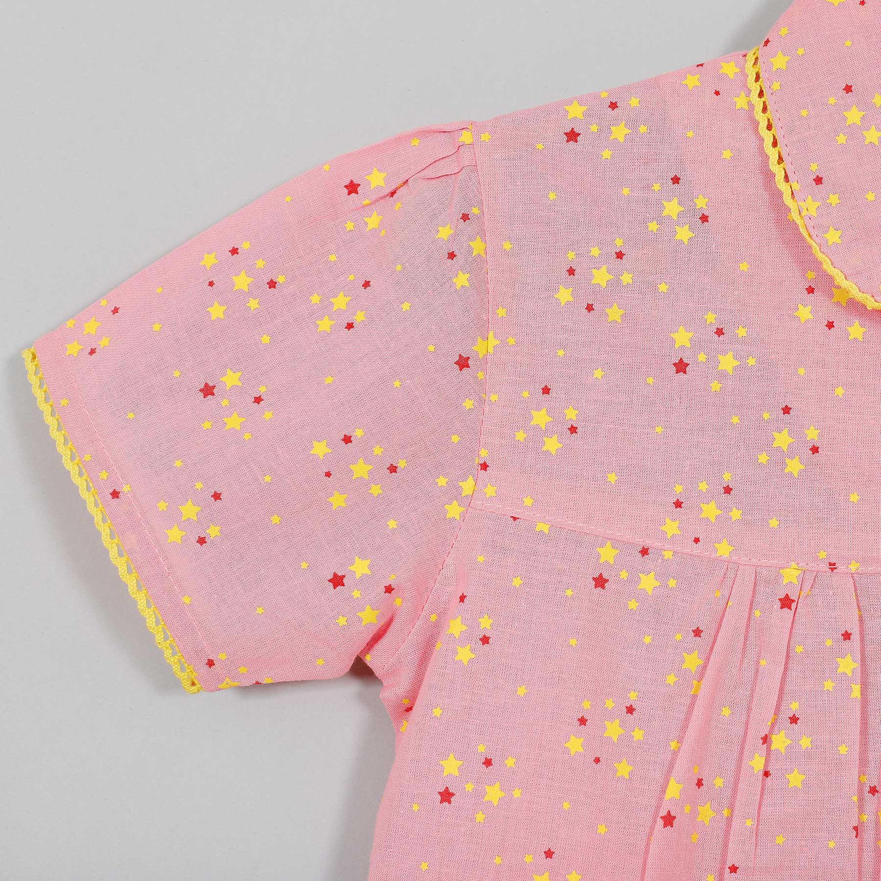 Star Pink Half Sleeve Cotton Nighsuit Girl (0-12 Years)