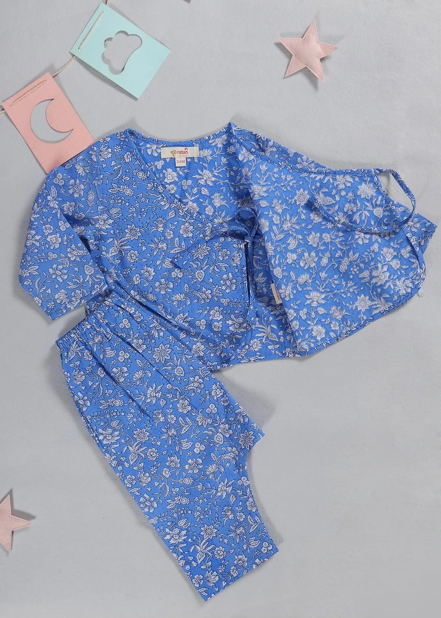 Jaal Blue Full Sleeves Cotton Nightsuit Unisex (3-12 Months)