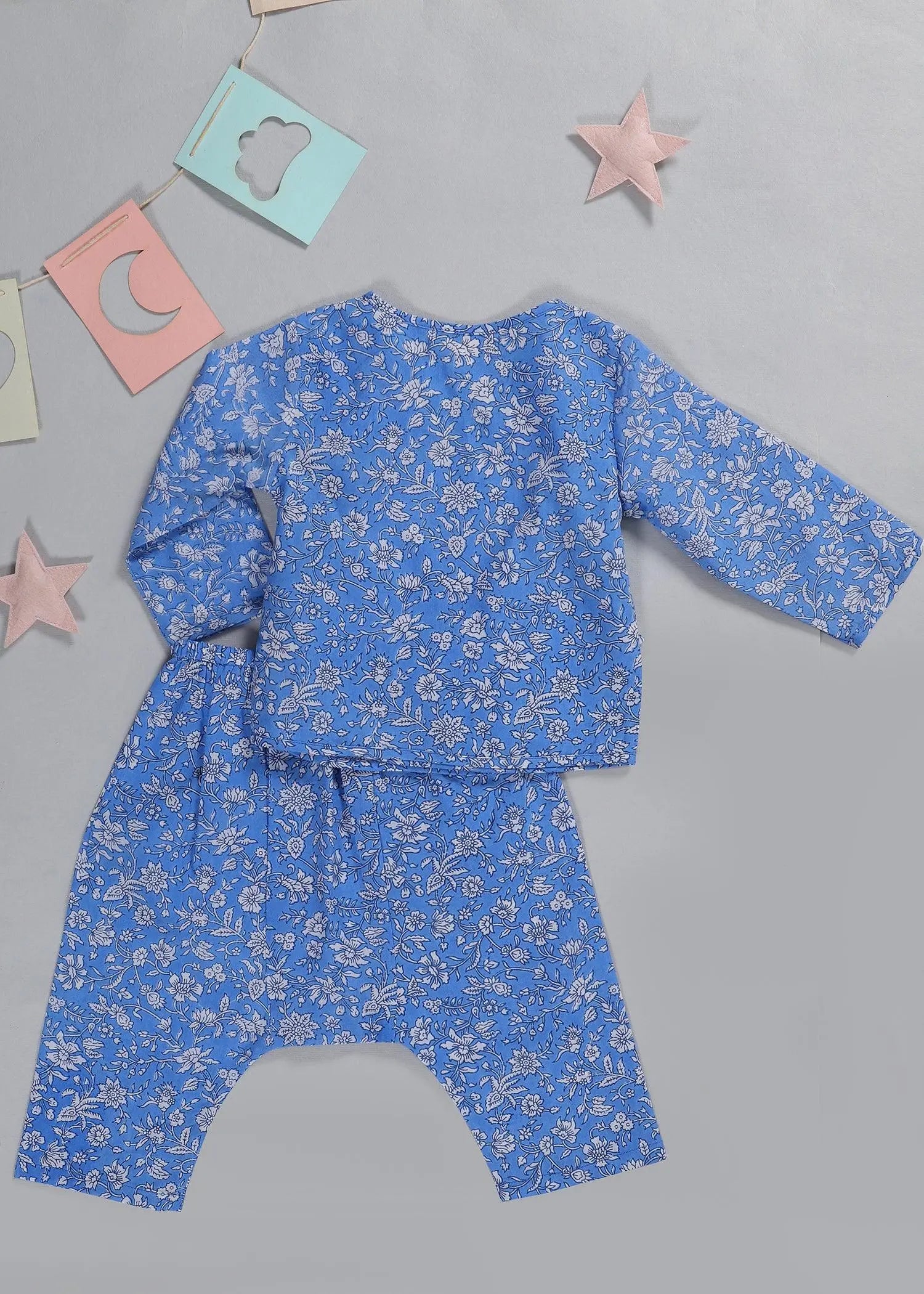 Jaal Blue Full Sleeves Cotton Nightsuit Unisex (3-12 Months)