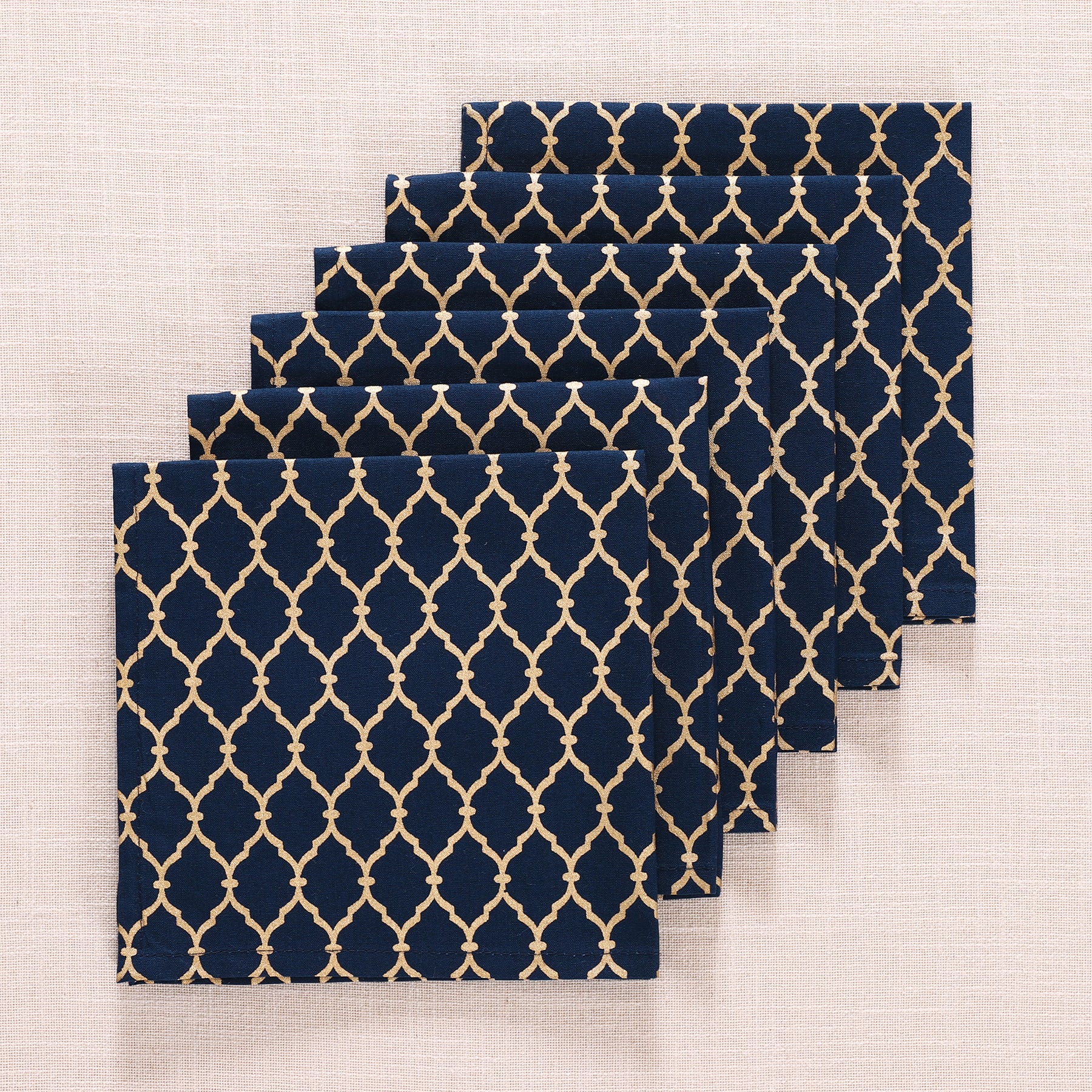 Ozee Jaal Gold & Blue Cotton Napkin Set of 6