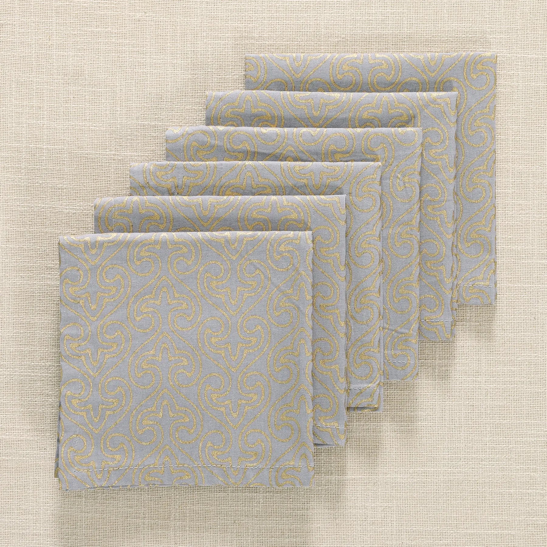 Panache Gold & Lilac Cotton Cocktail Napkin Set of 6