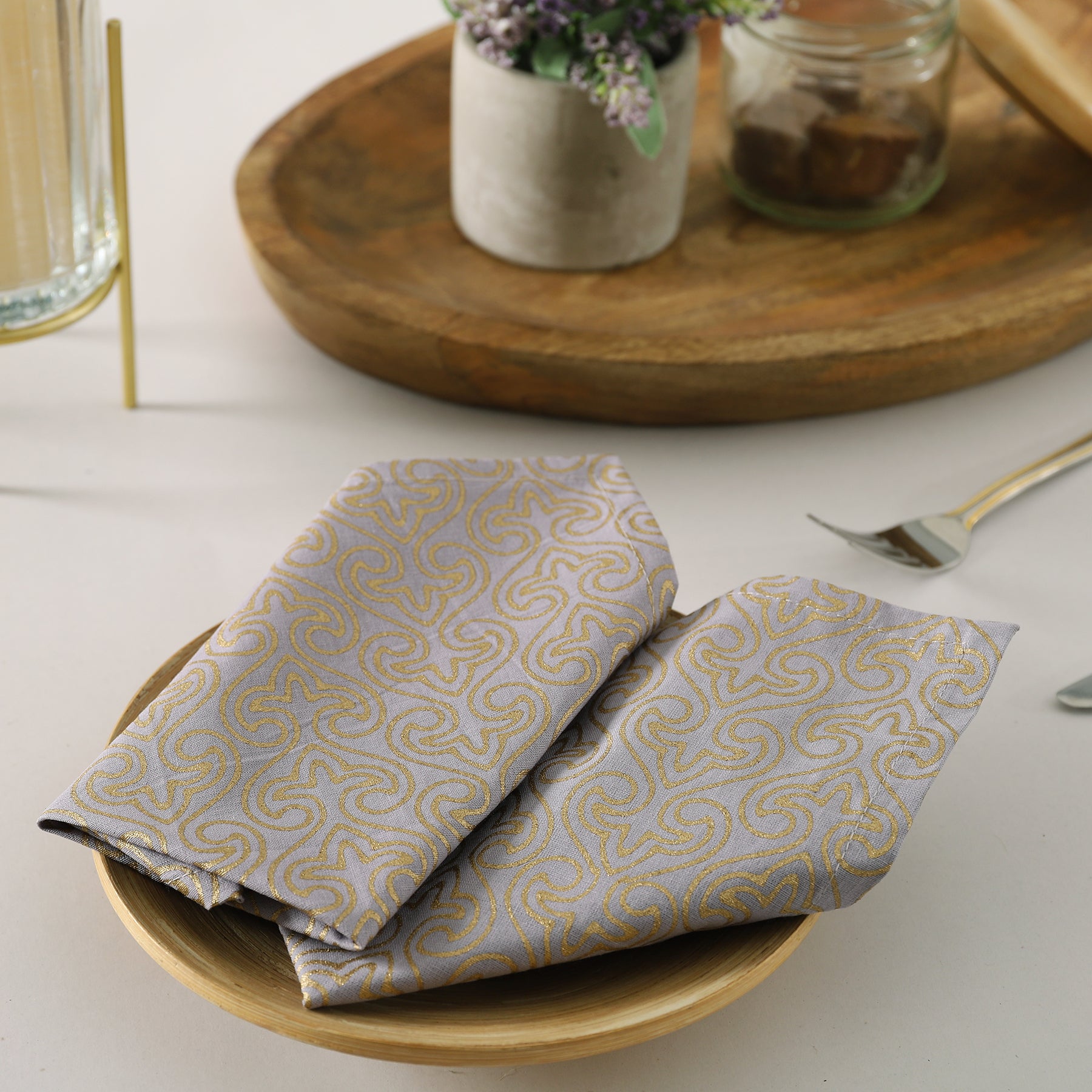 Panache Gold & Lilac Cotton Cocktail Napkin Set of 6