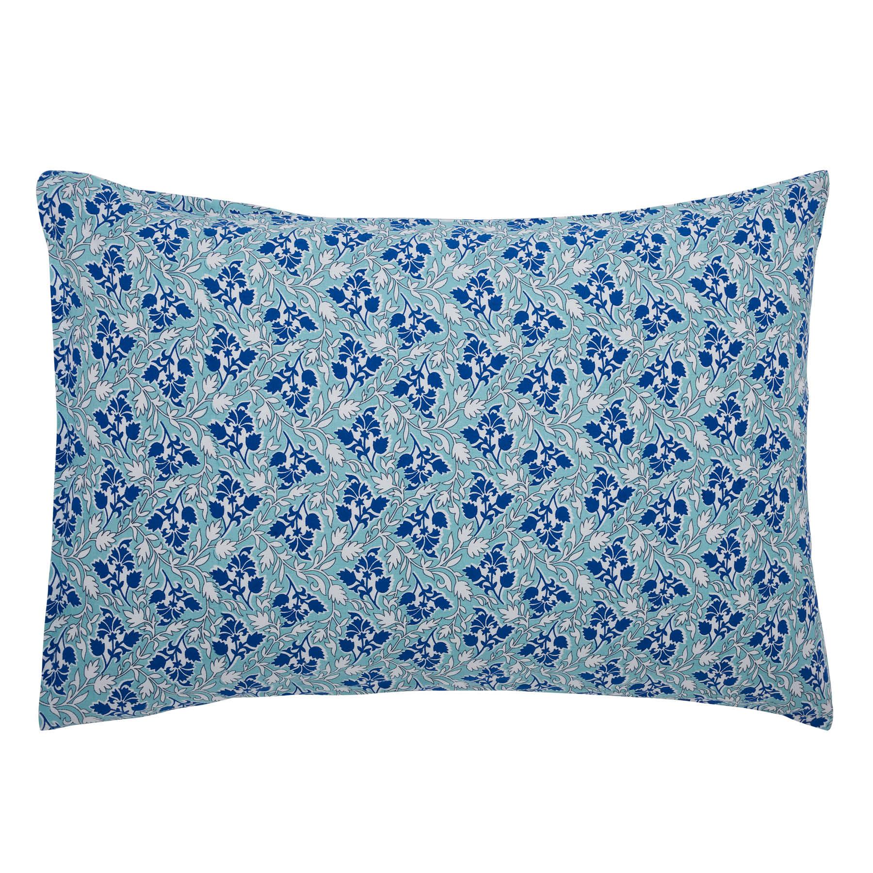 Mugdha Jaal Grey & Blue Screen Print Cotton Pillow Cover