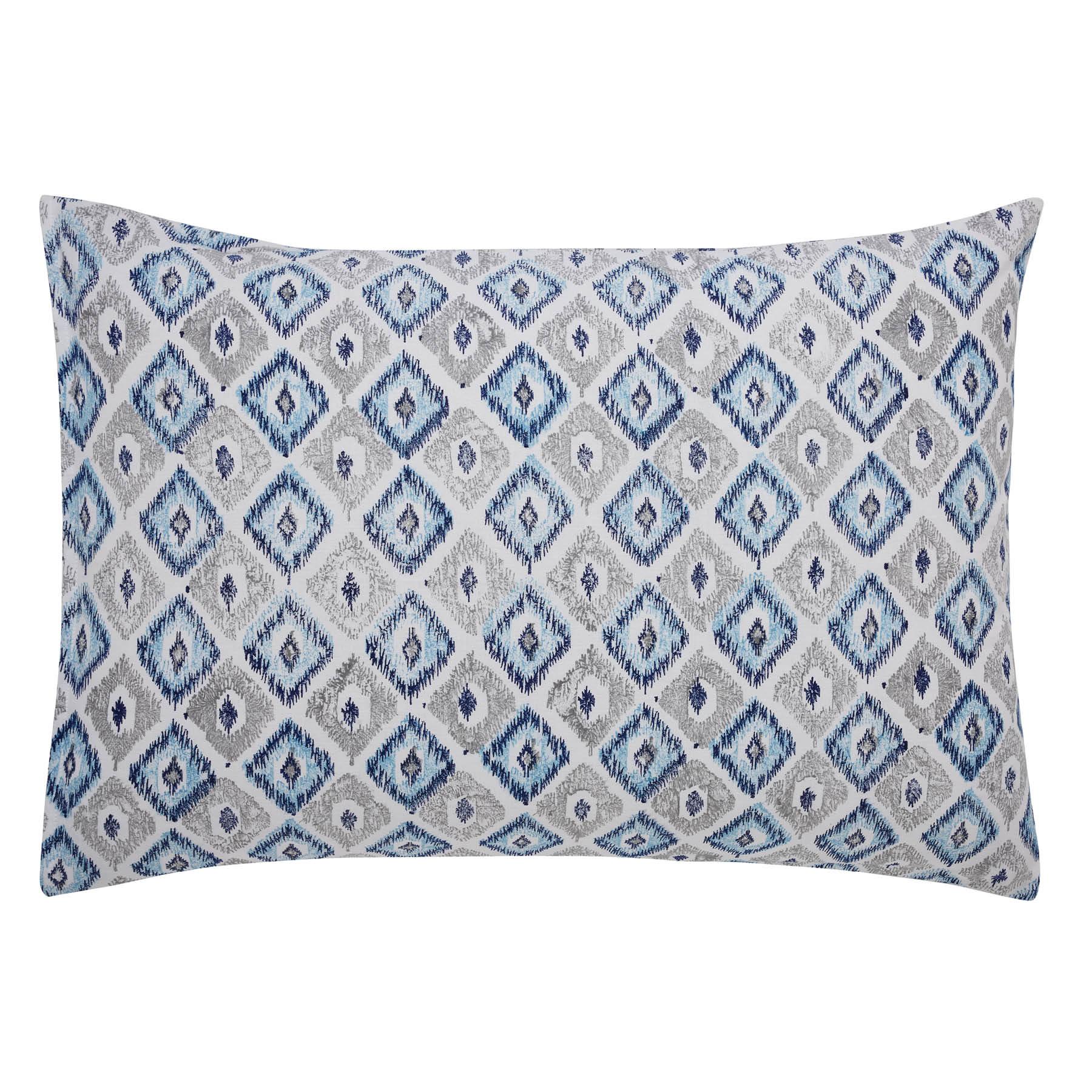 Pochampally Ikat Grey & Blue Color Hand Block Printed Cotton Pillow Cover