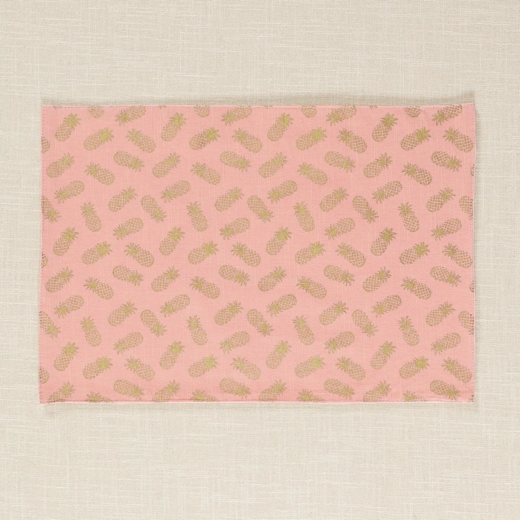 Pineapple Gold & Pink Cotton Table Mat Set of 6