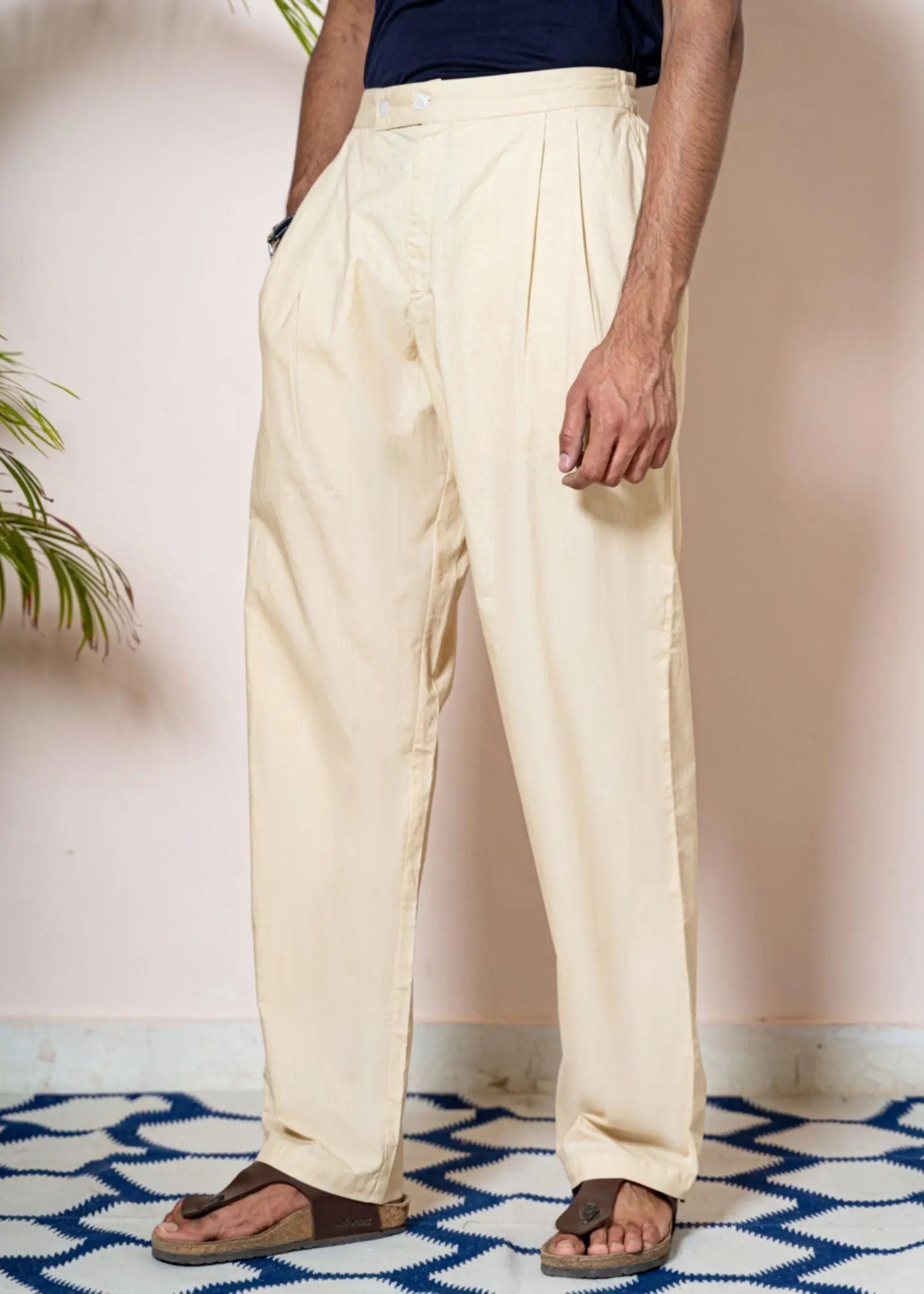 Solid beige Cotton Straight Pyjama