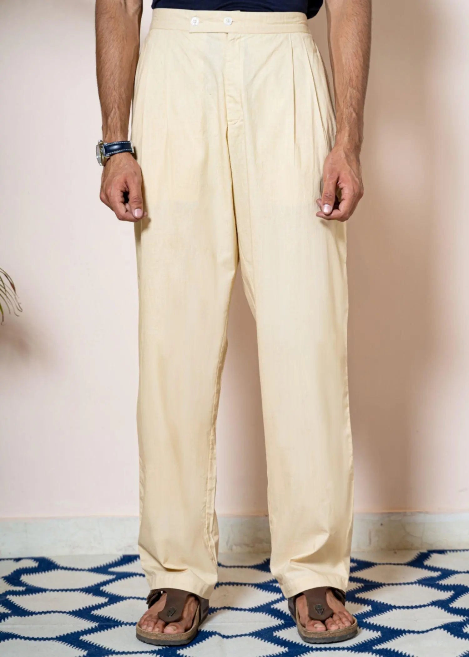 Solid beige Cotton Straight Pyjama