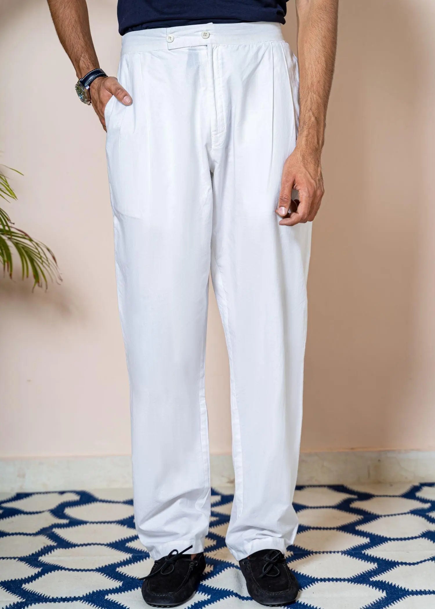 Solid White Cotton Straight Pyjama