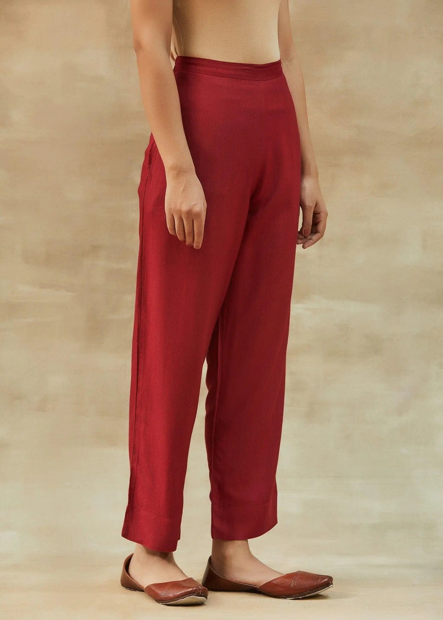 Red Straight Tapered Pant