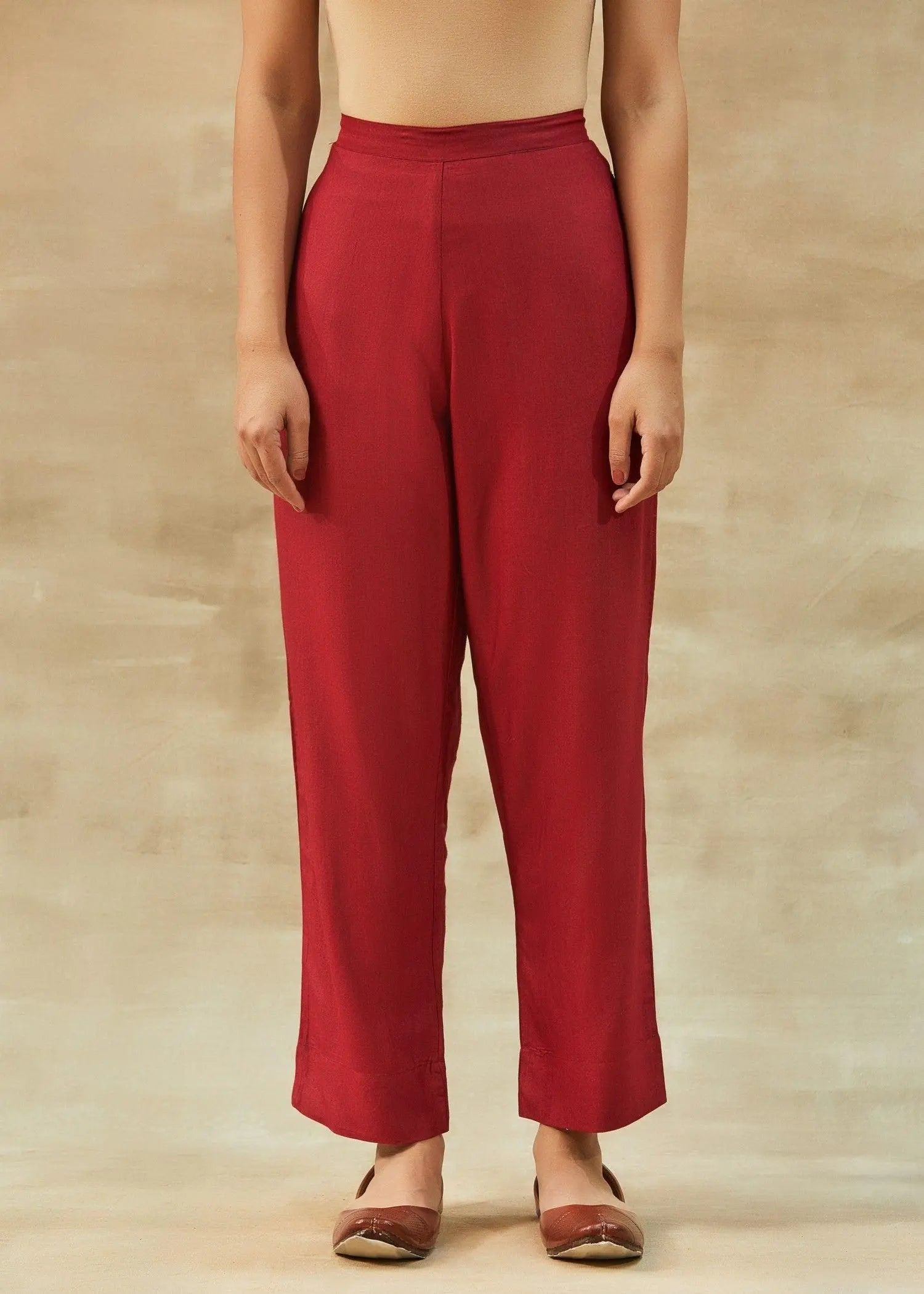 Red Straight Tapered Pant