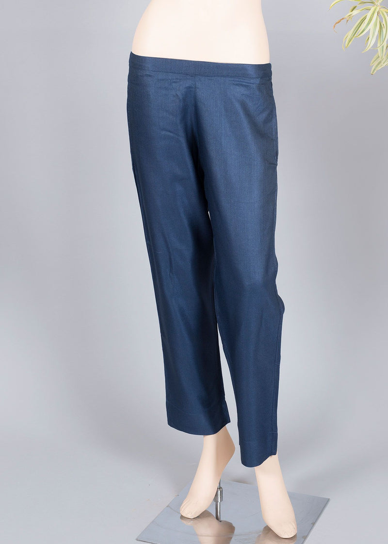 Navy Color Tapered Cotton Tussar Pants