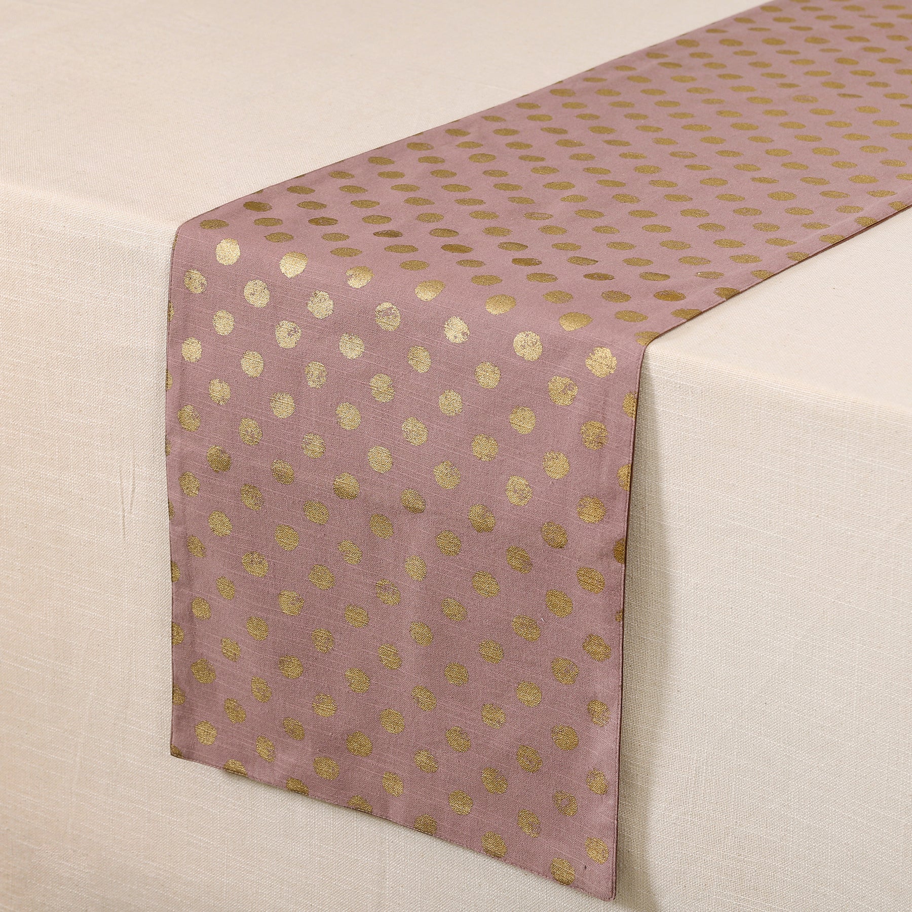 Polka Dot Gold & Brown Cotton Runner