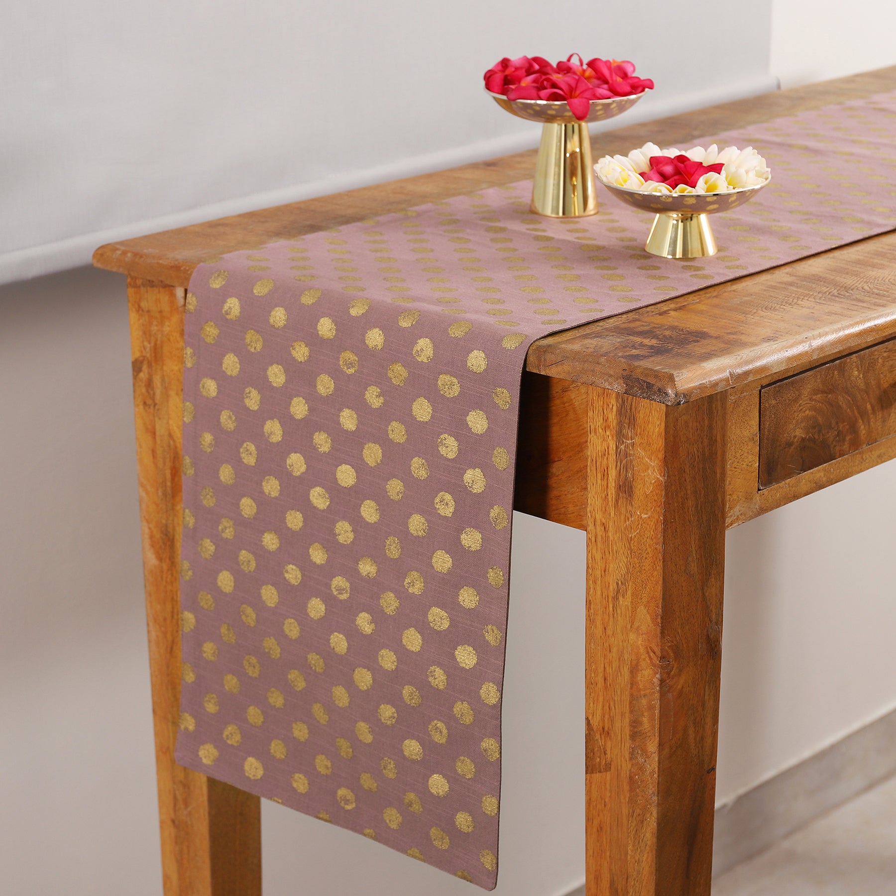 Polka Dot Gold & Brown Cotton Runner