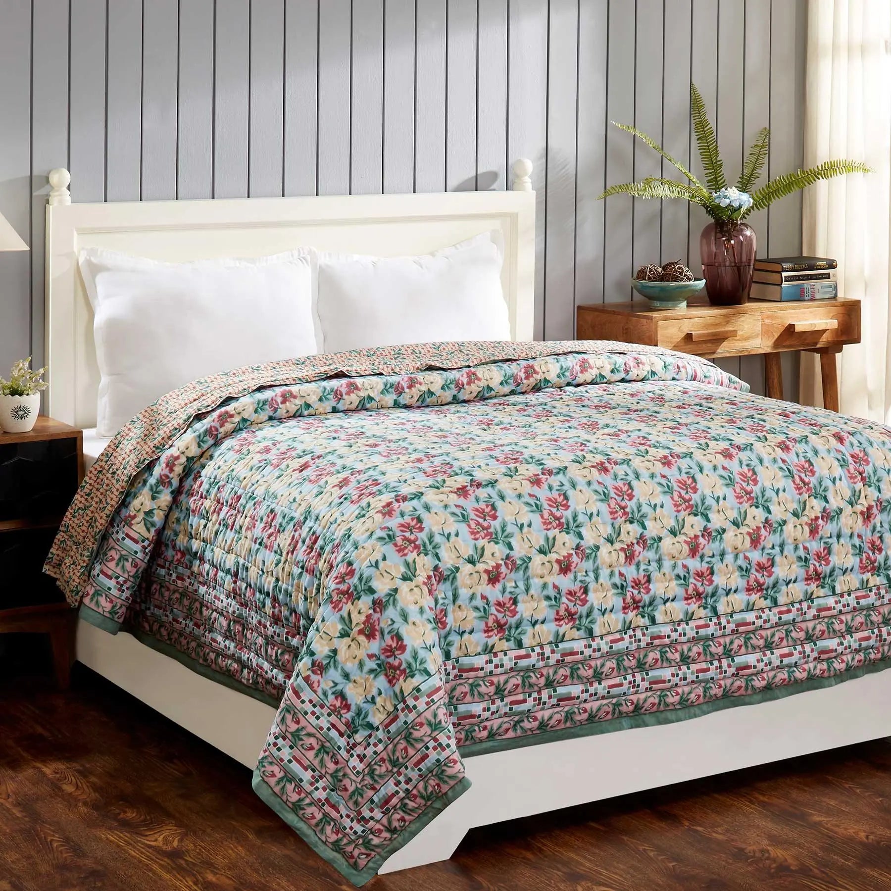 Italian Rose Multi Color Hand Screen Print Cotton AC Quilt