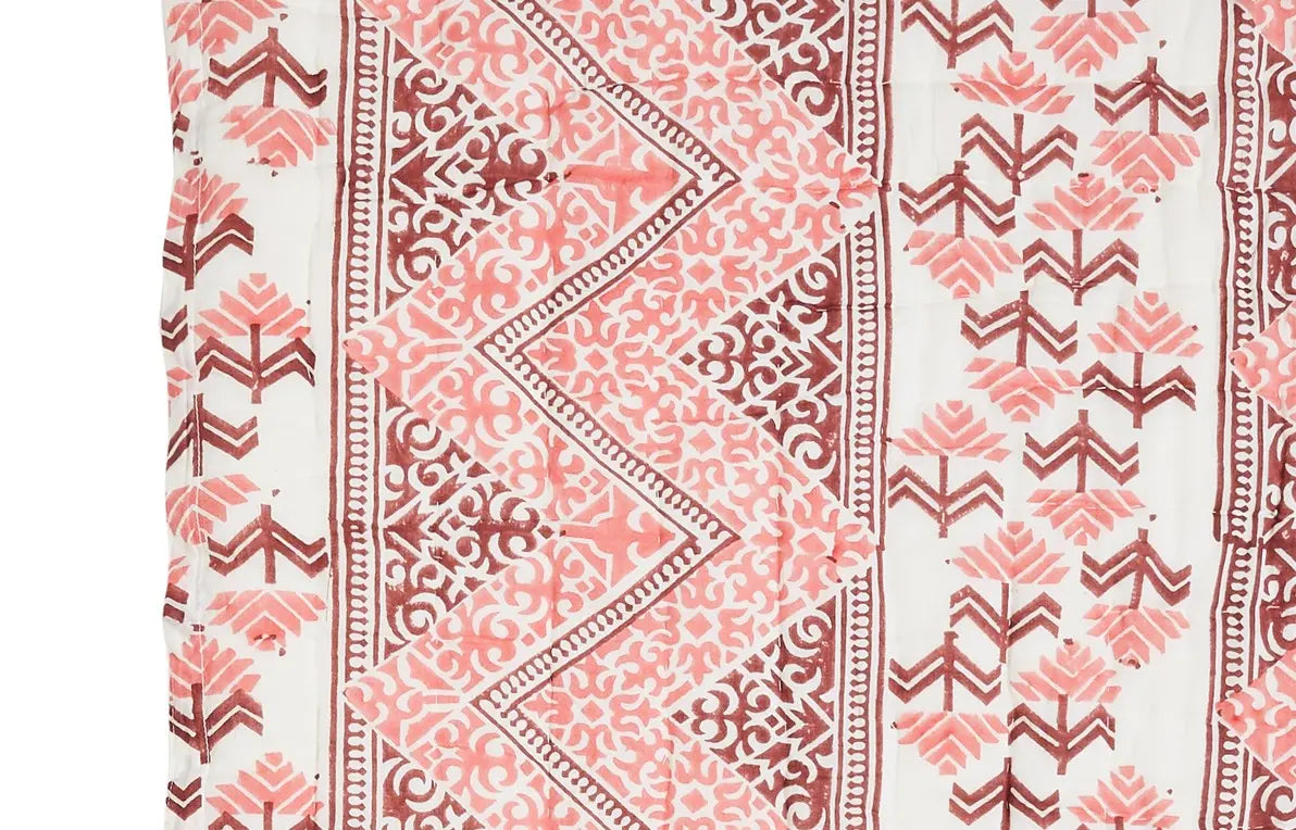 Phulkari Pink and Maroon Hand Block Print Extra Cotton Filling Quilt