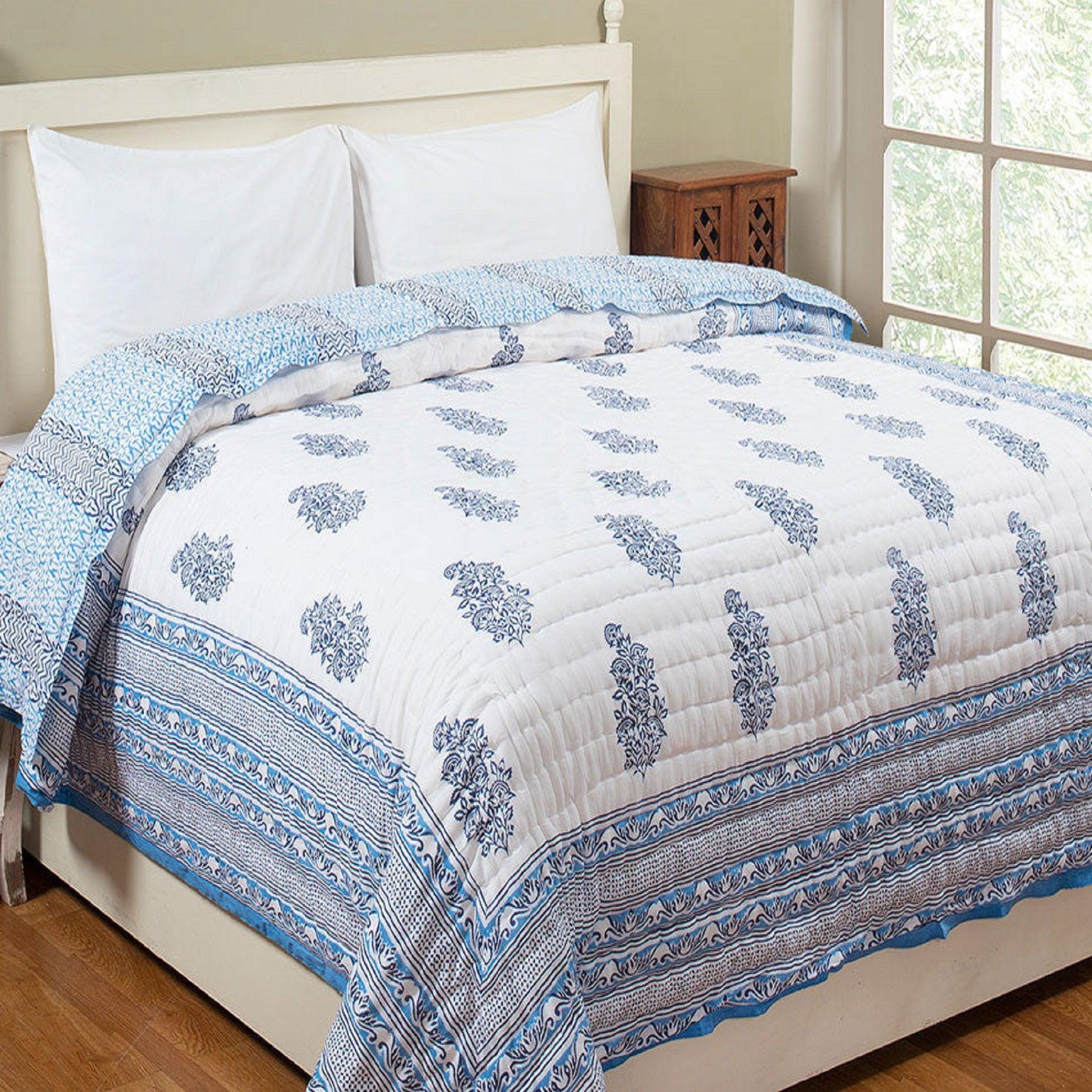 Ragini Buta Blue Hand Block Print Cotton Quilt