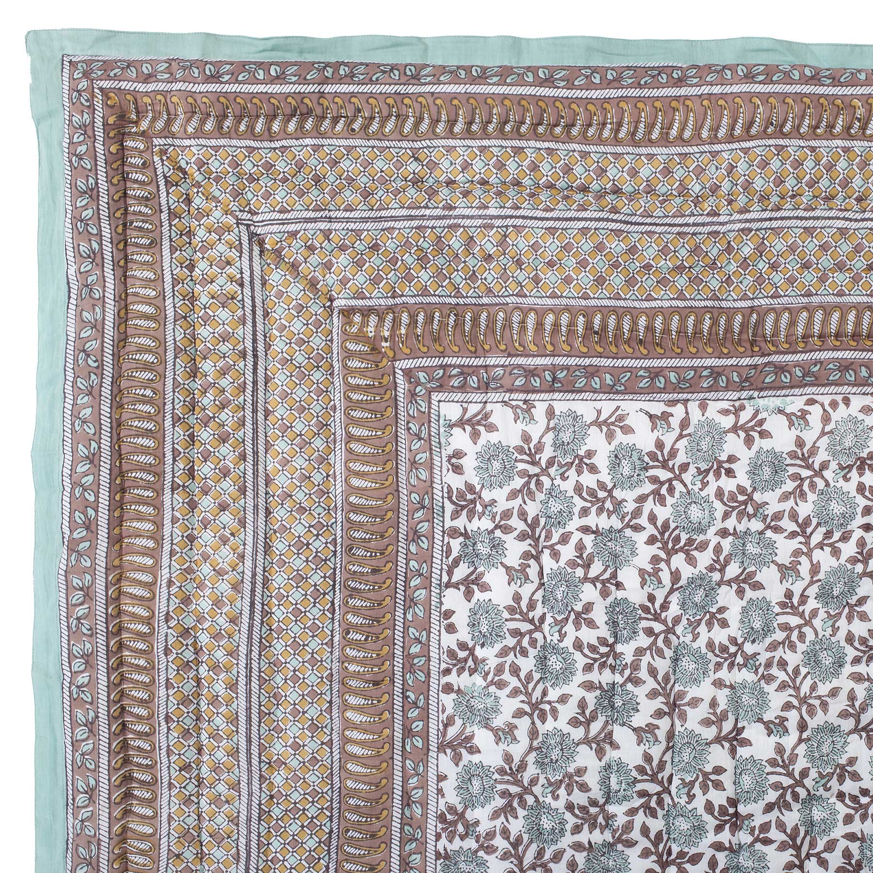 Tarang Jaal Mustard and Teal Hand Block Print Extra Cotton Filling Quilt