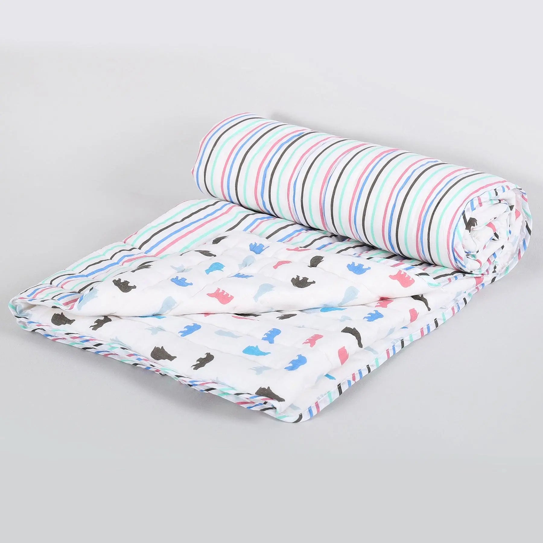 Plush Bear White/Mint Cotton Quilt Kids