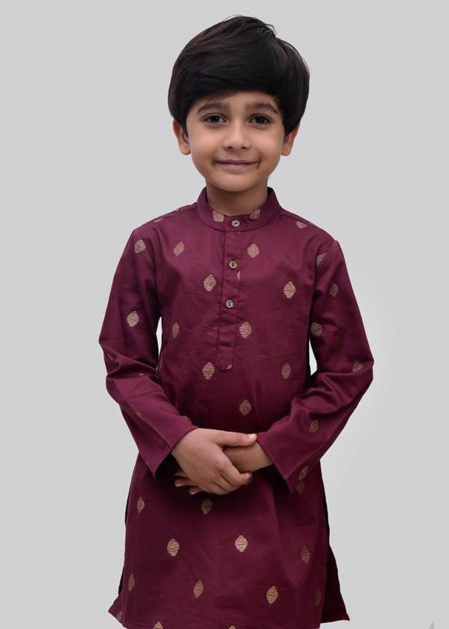 Rogan Print Maroon Cotton Satin Kurta Boy (6 Month to 12 Years)