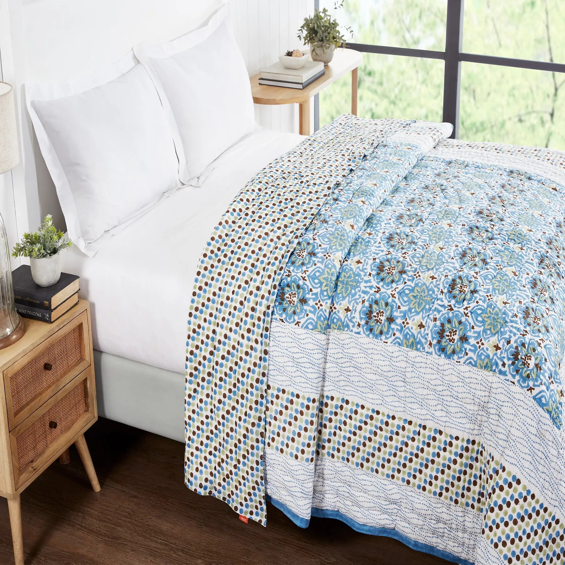 Dotted Flower Multi Color Hand Block Printed Cotton Quilt