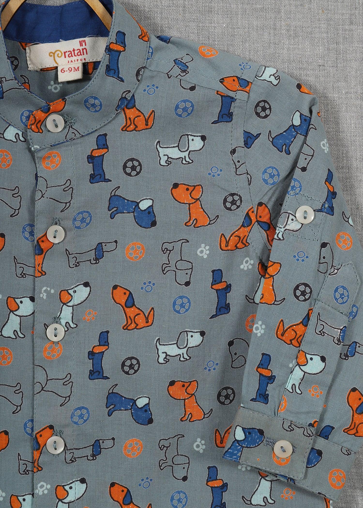 Lazy Dog Grey Cotton Shirt Baby Boy (6-24 Months)