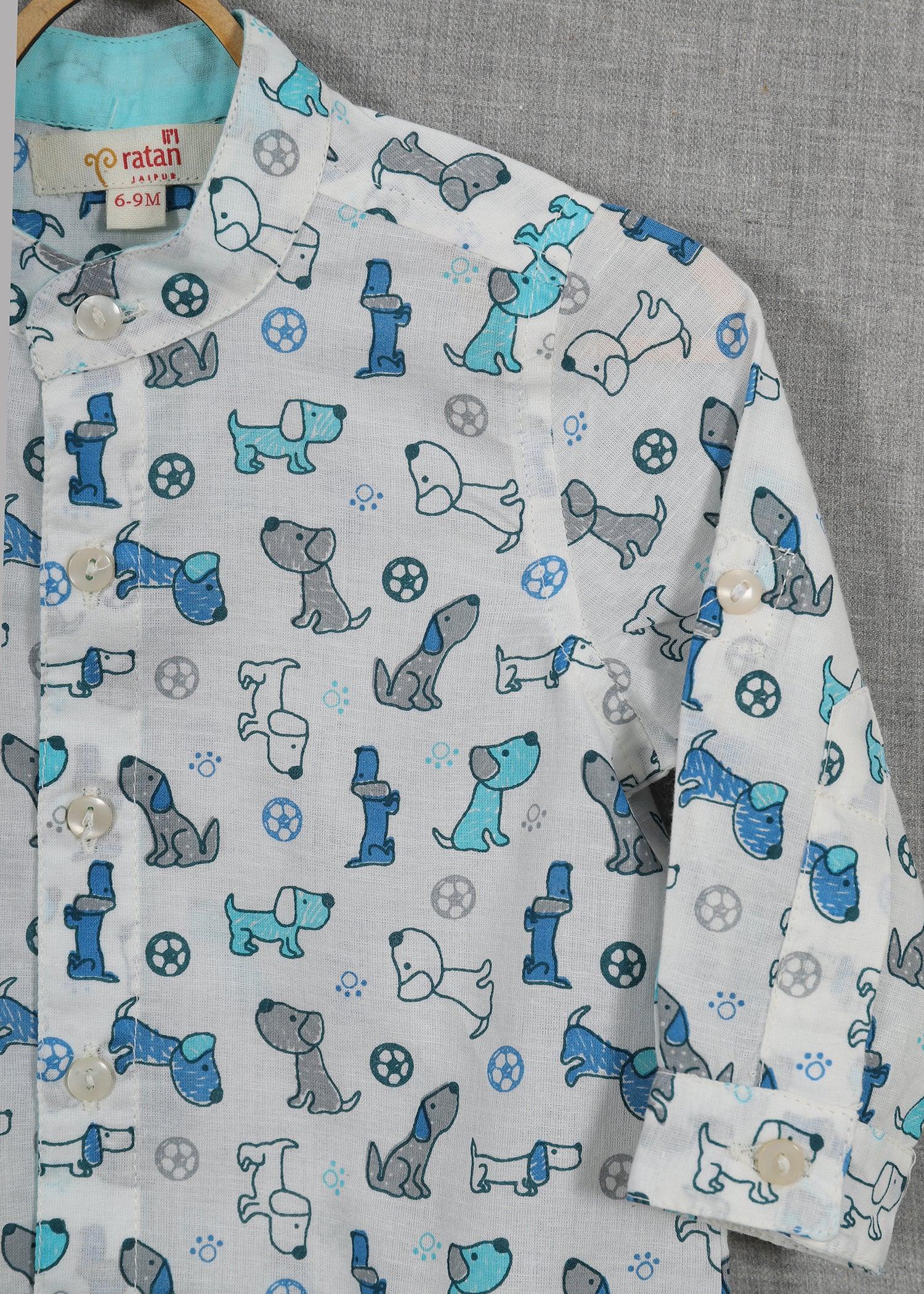 Lazy Dog Blue Cotton Shirt Baby Boy (6-24 Months)