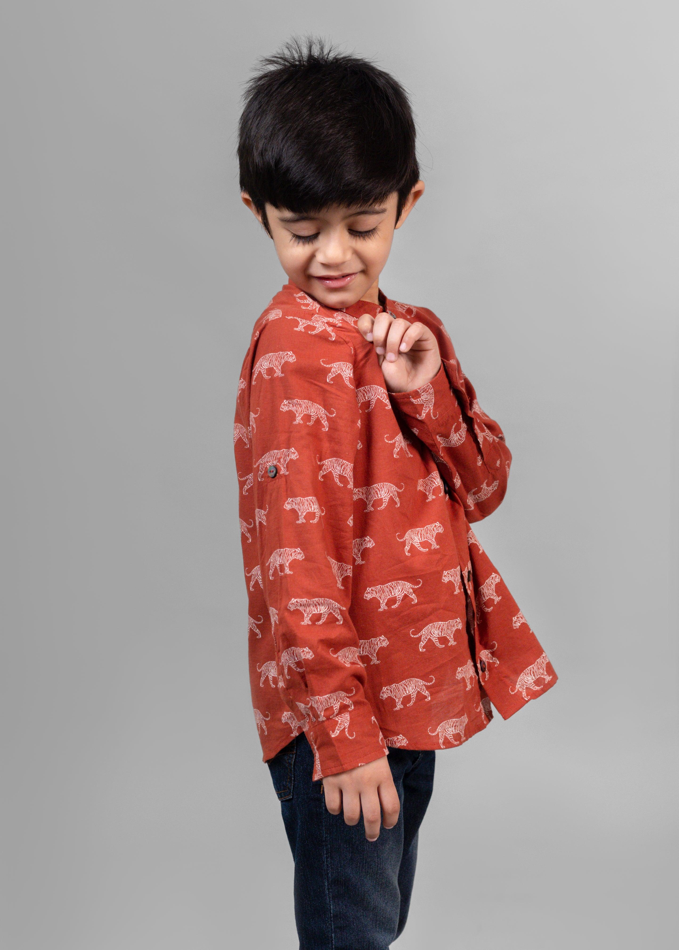 Baagh Brick Red Cotton Full Sleeves Shirt (6 Months to 12 Years)