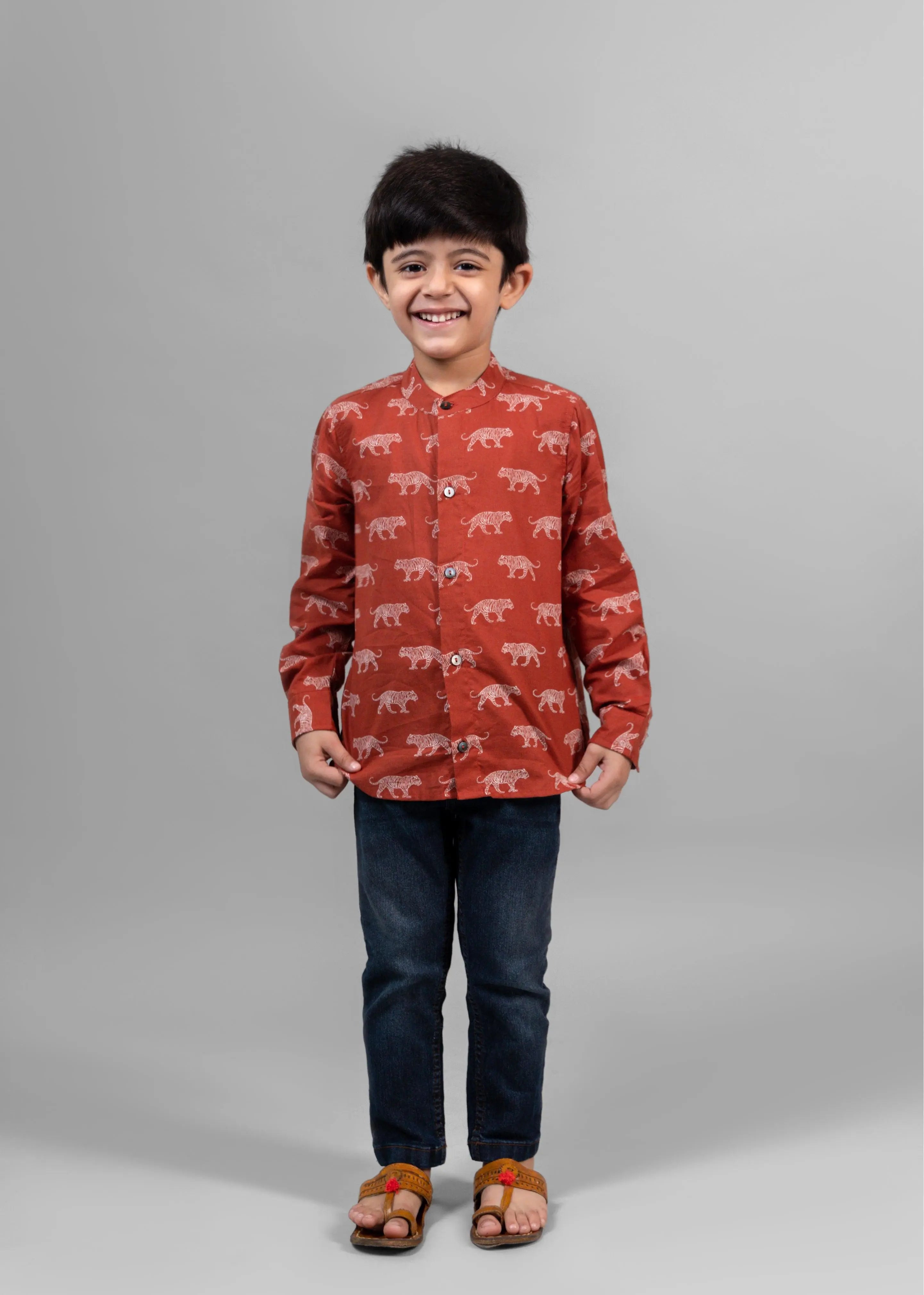 Baagh Brick Red Cotton Full Sleeves Shirt (6 Months to 12 Years)