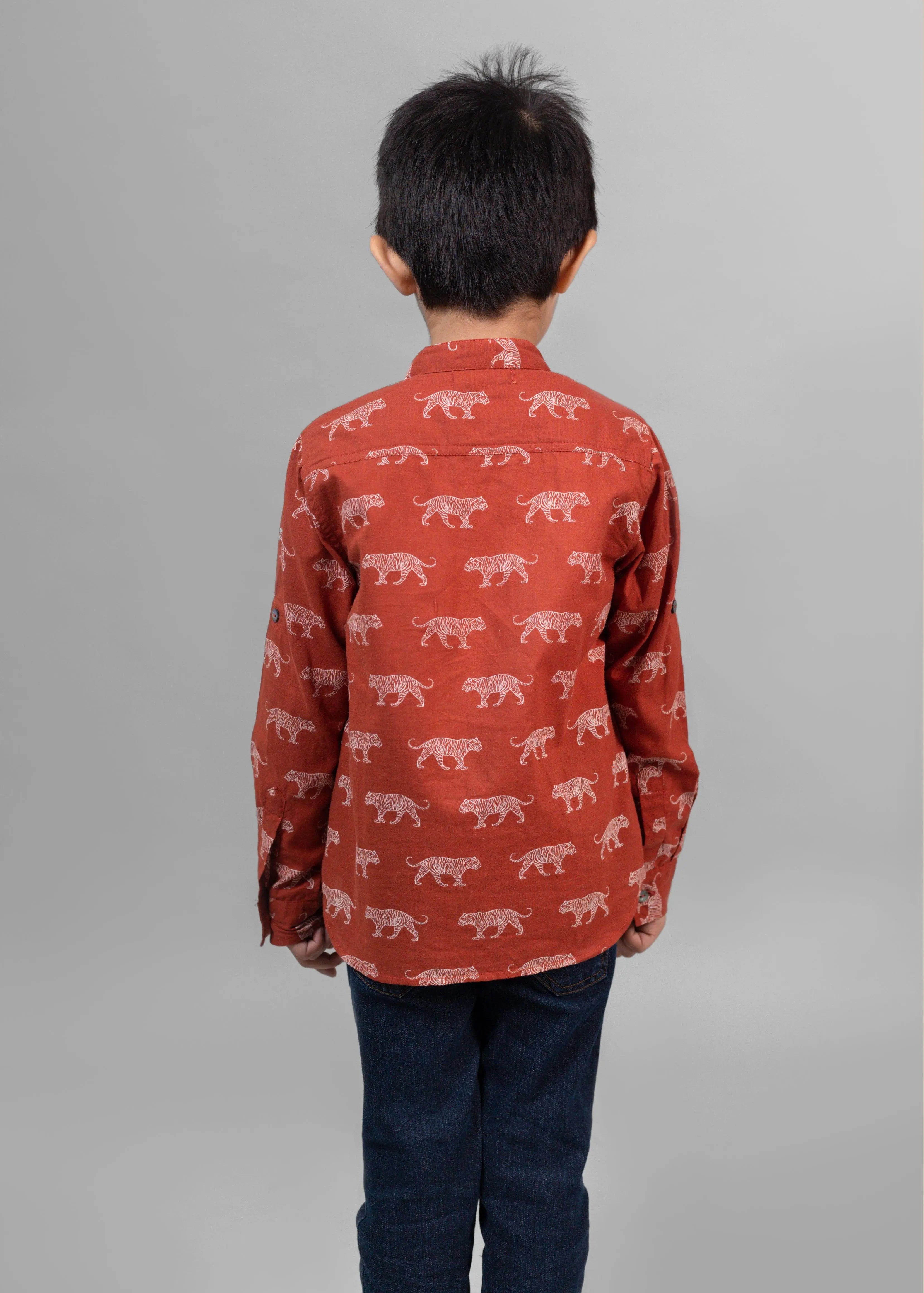 Baagh Brick Red Cotton Full Sleeves Shirt (6 Months to 12 Years)