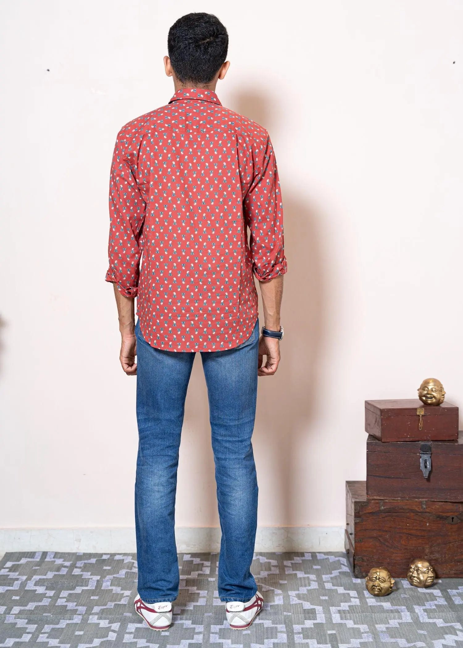 Elaichi Buti Mineral Red Cotton Full Sleeves Shirt