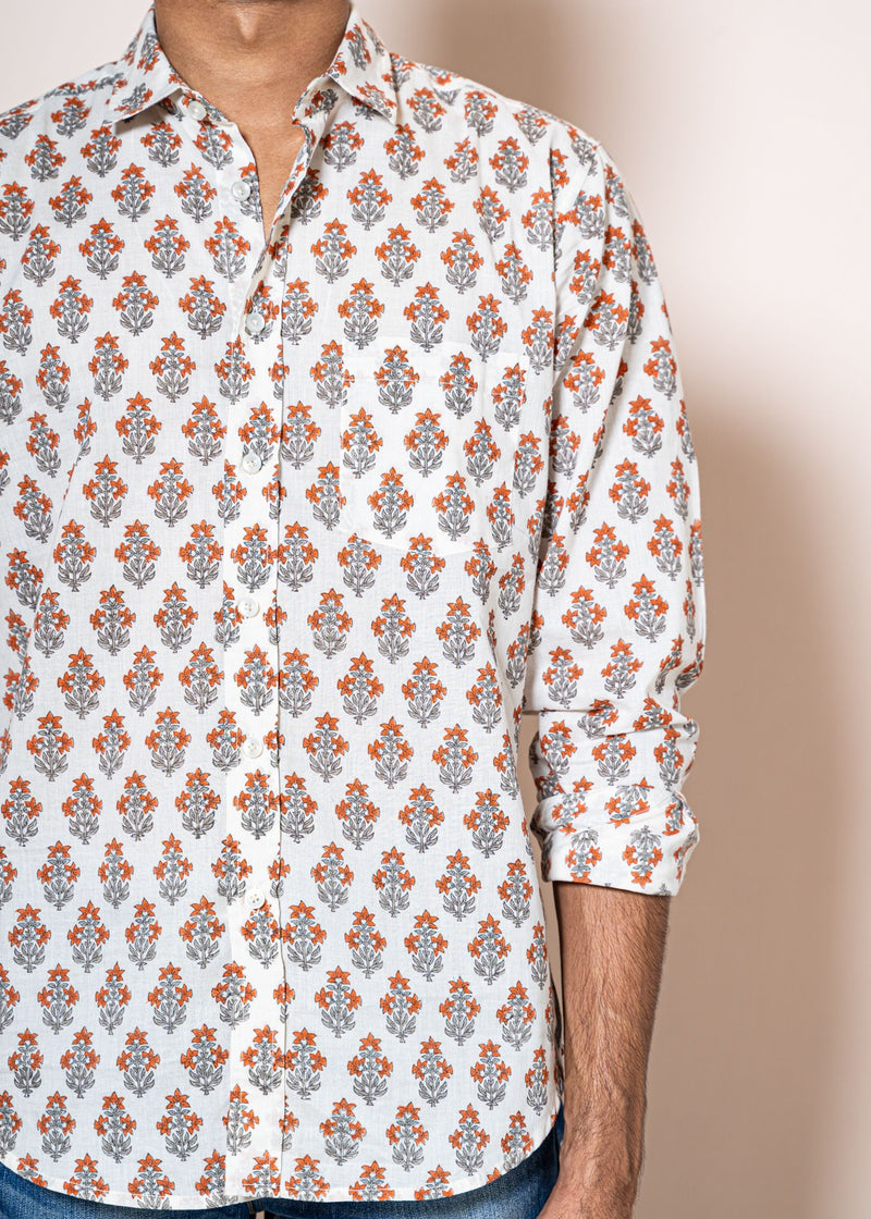 Fountain Cluster Creme And Orange Cotton Full Sleeves Shirt