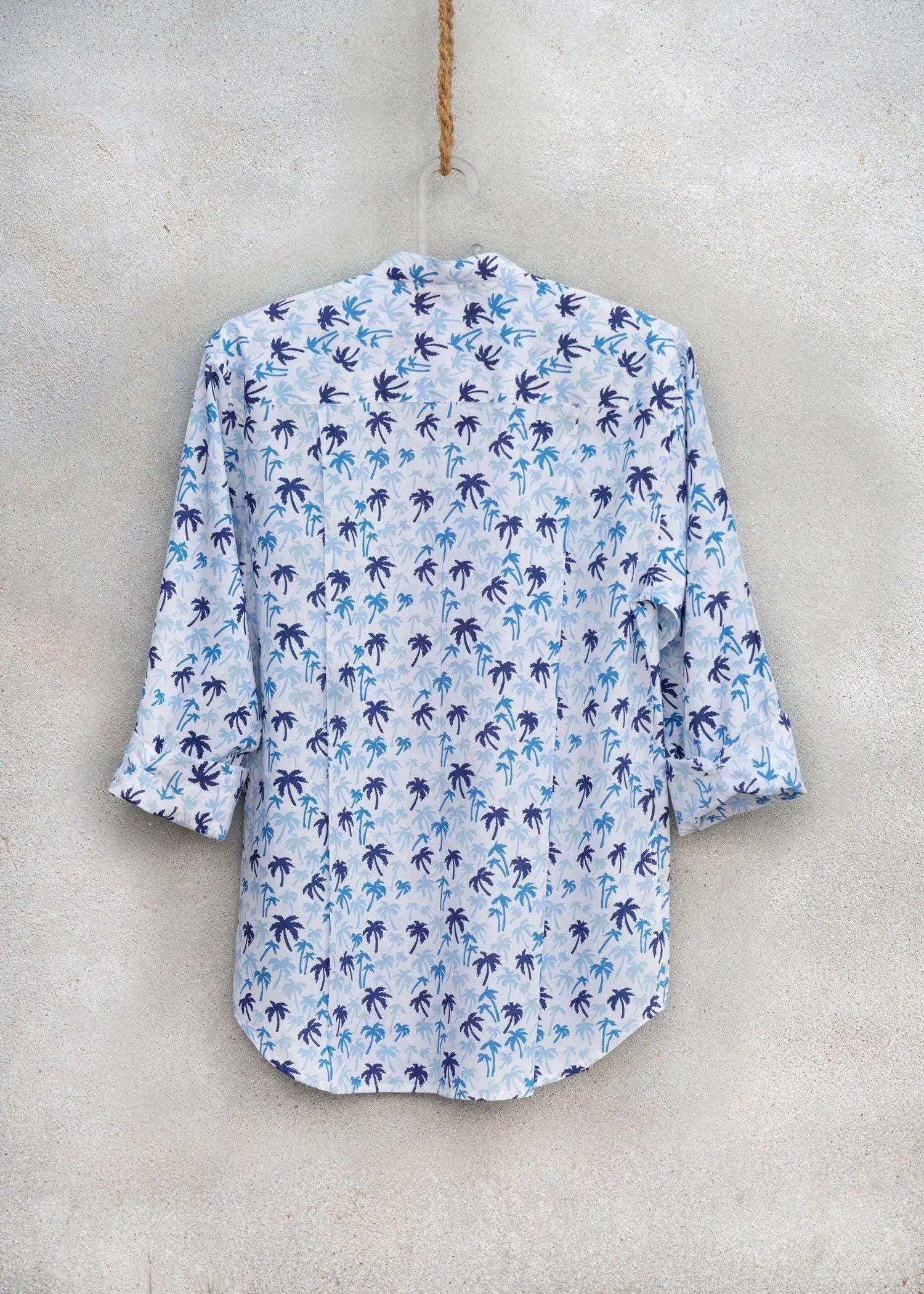 Palm Tree White and Blue Cotton Shirt