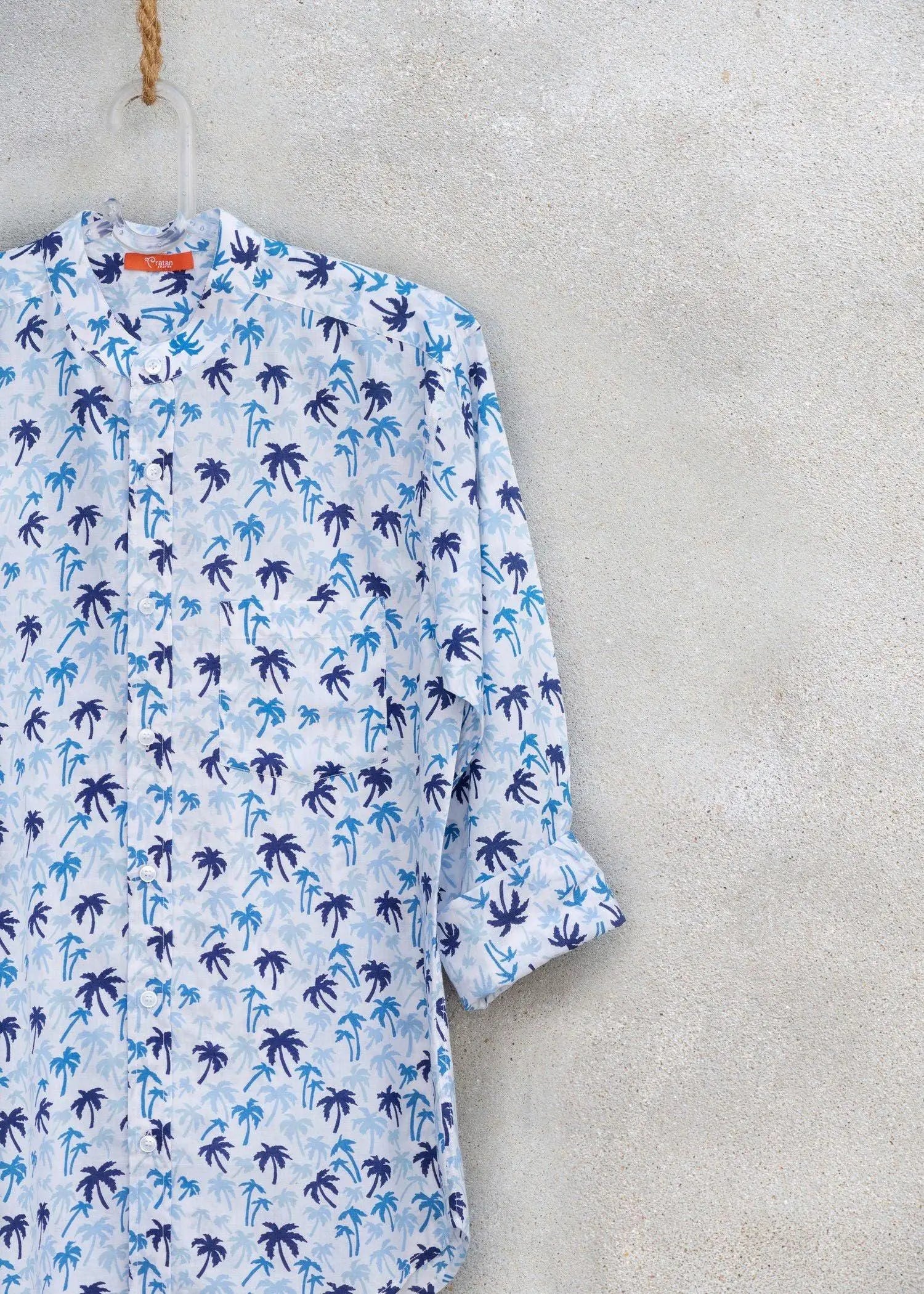 Palm Tree White and Blue Cotton Shirt