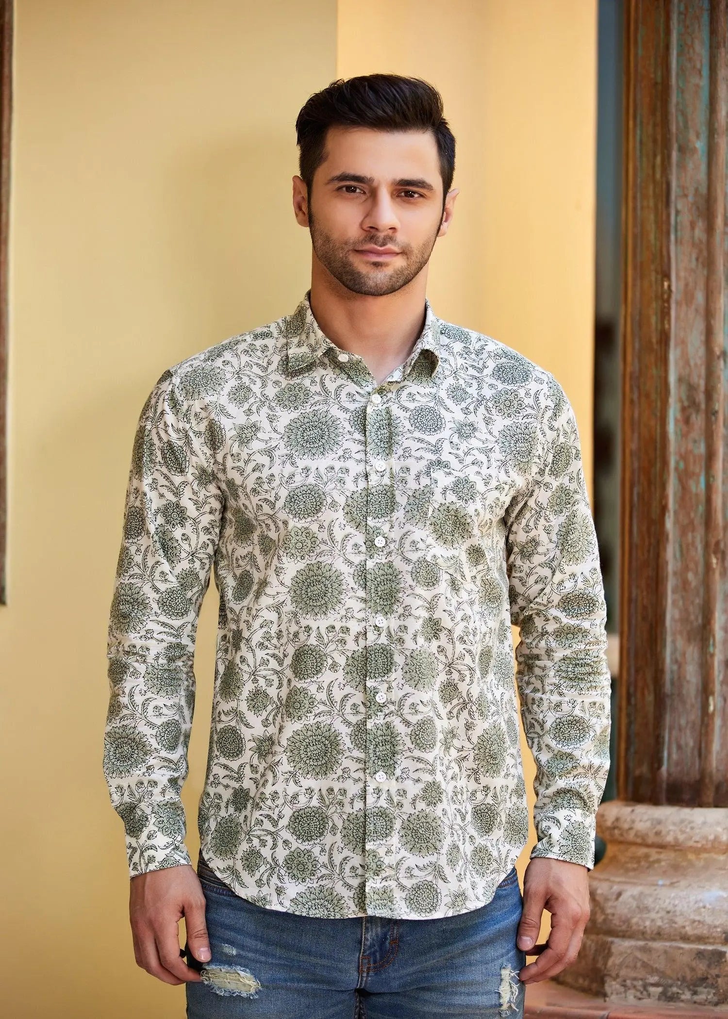 Sunflower Jaal Cream Cotton Full Sleeves Shirt