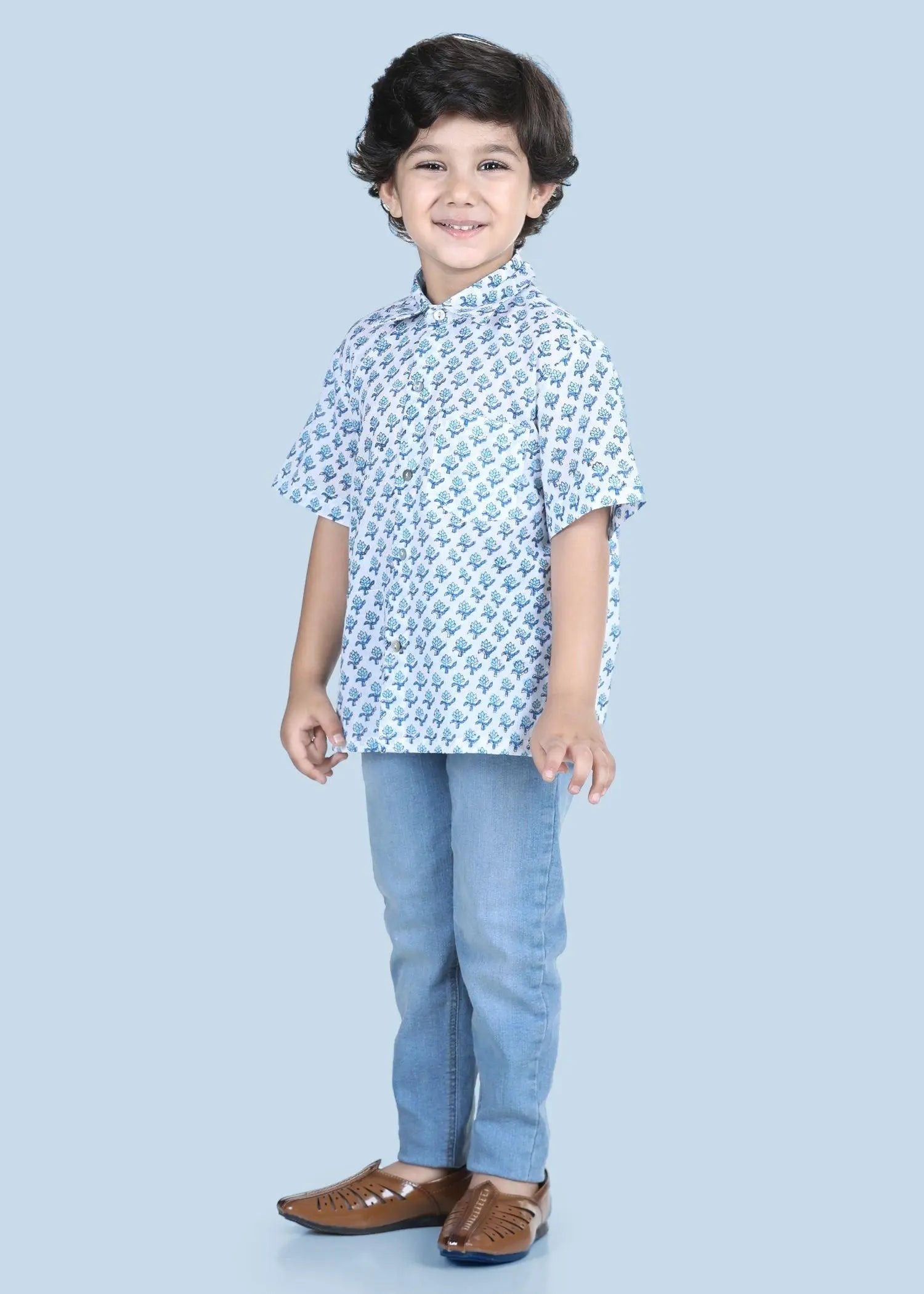 Badam Buti Blue Cotton Shirt Boy (2 to 12 Years)