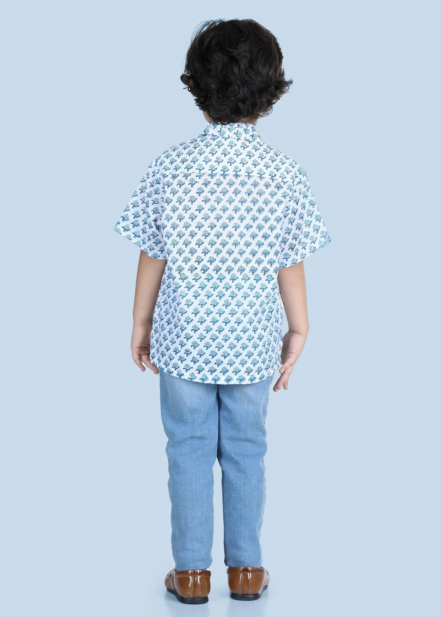 Badam Buti Blue Cotton Shirt Boy (2 to 12 Years)