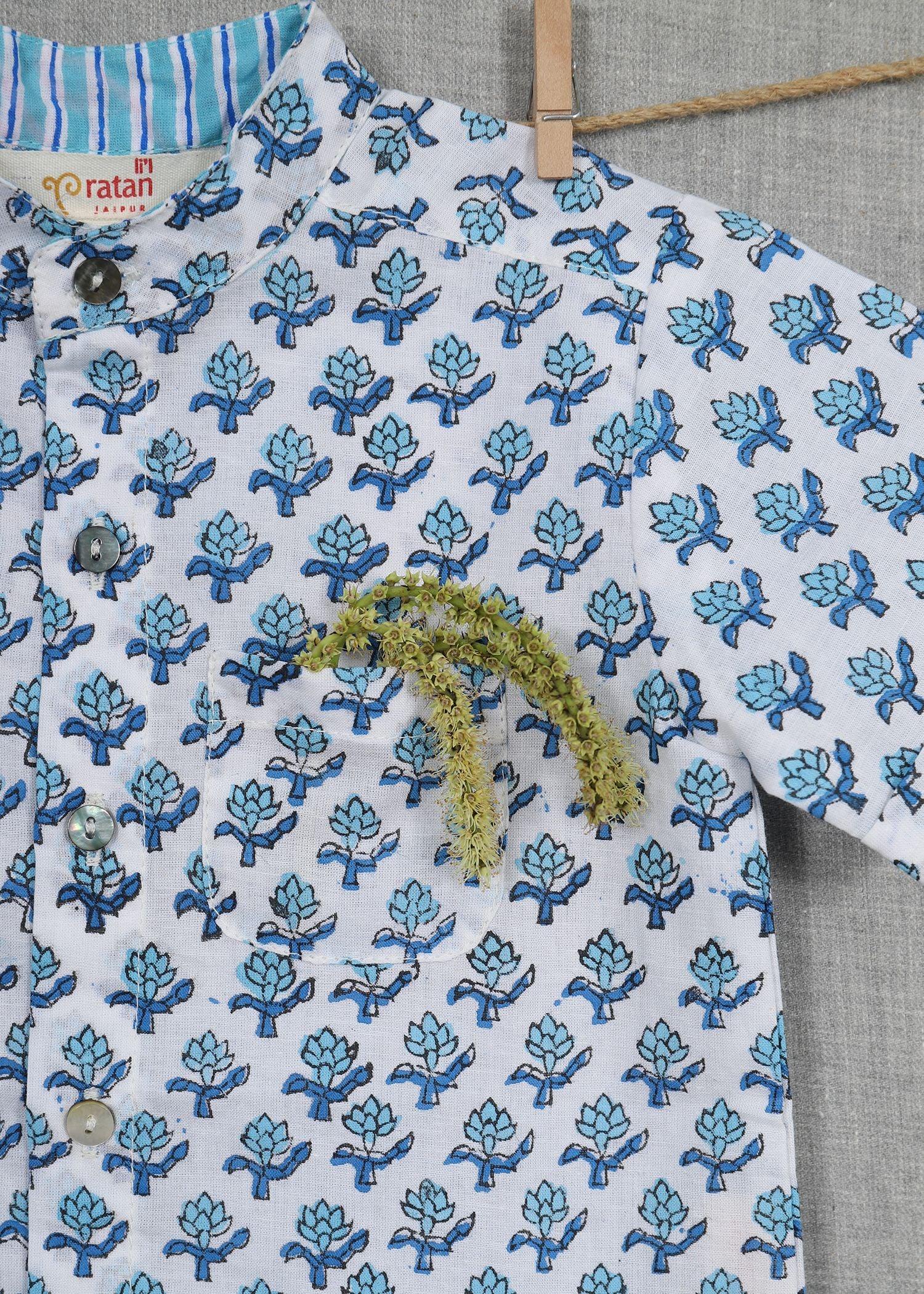 Badam Buti Blue Cotton Harshirt Shirt Boy (6-24 months)