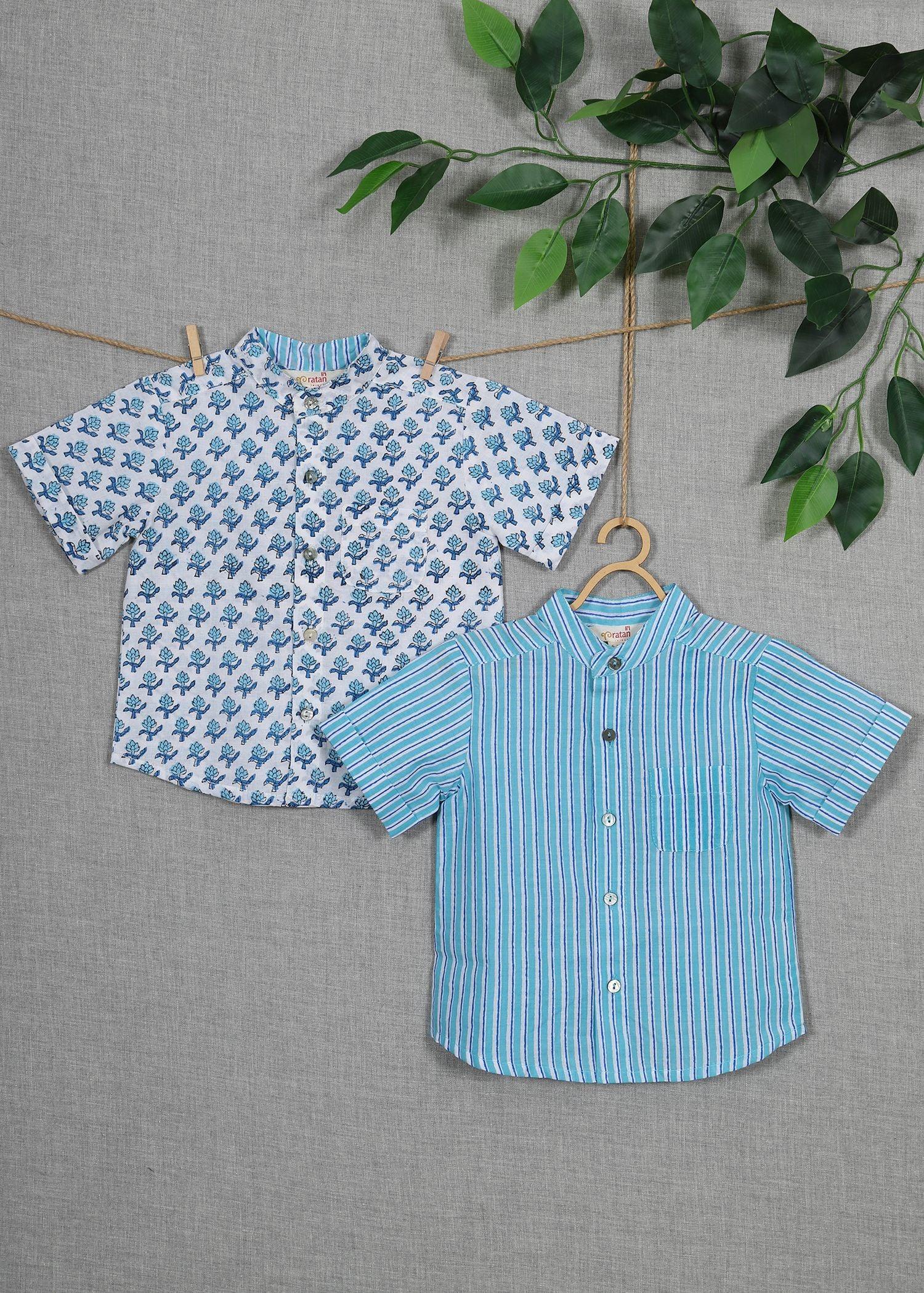 Badam Buti Blue Cotton Harshirt Shirt Boy (6-24 months)