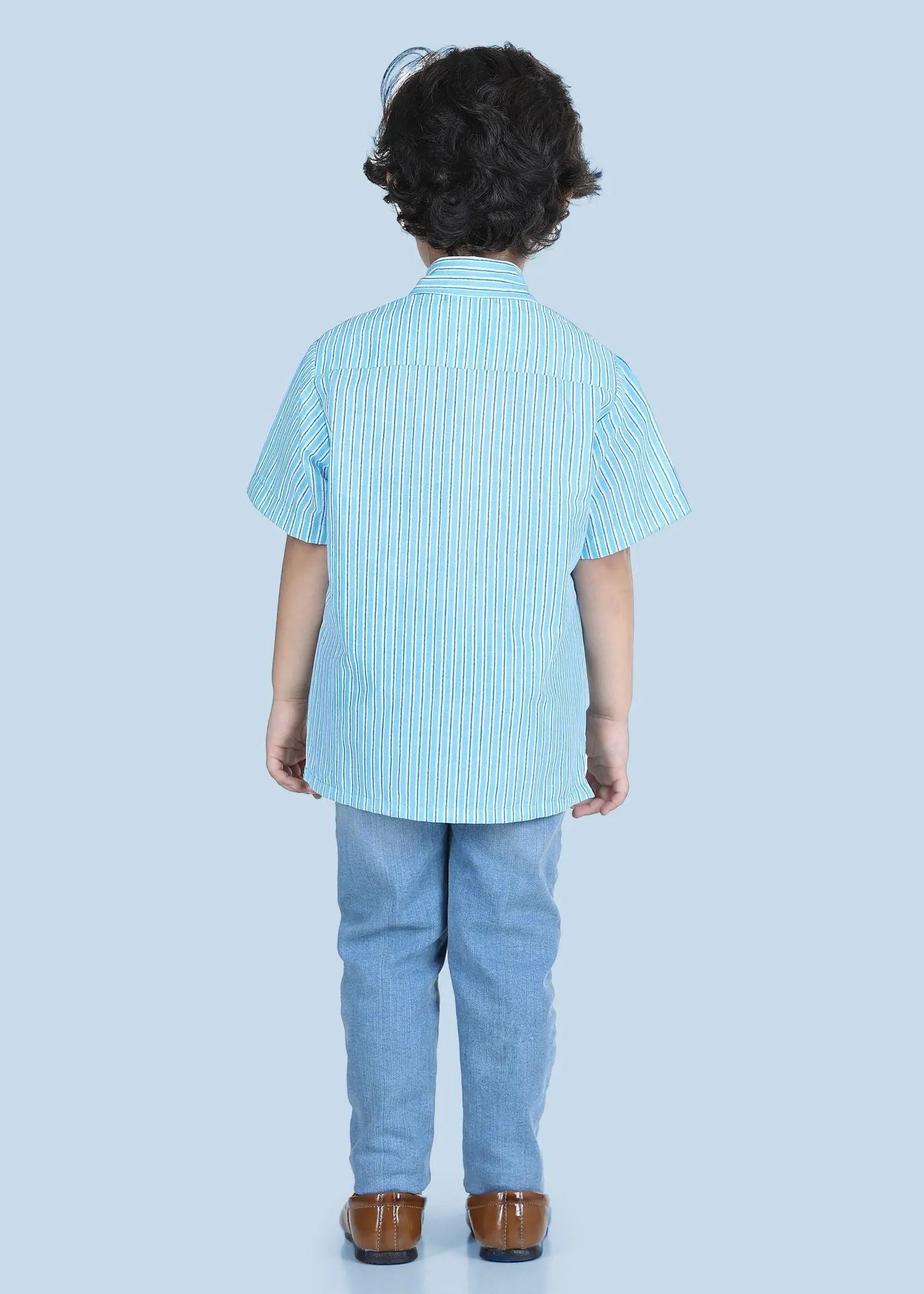 SHIRT HALF SLEEVES BOYS  STRIPS BLUE COTTON (2 to 12 Years)