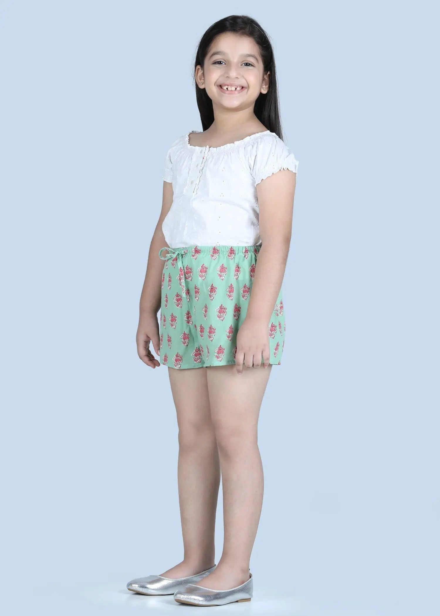 Snooze Petunia Buti Green Cotton Shorts Girl (1-14 Years)