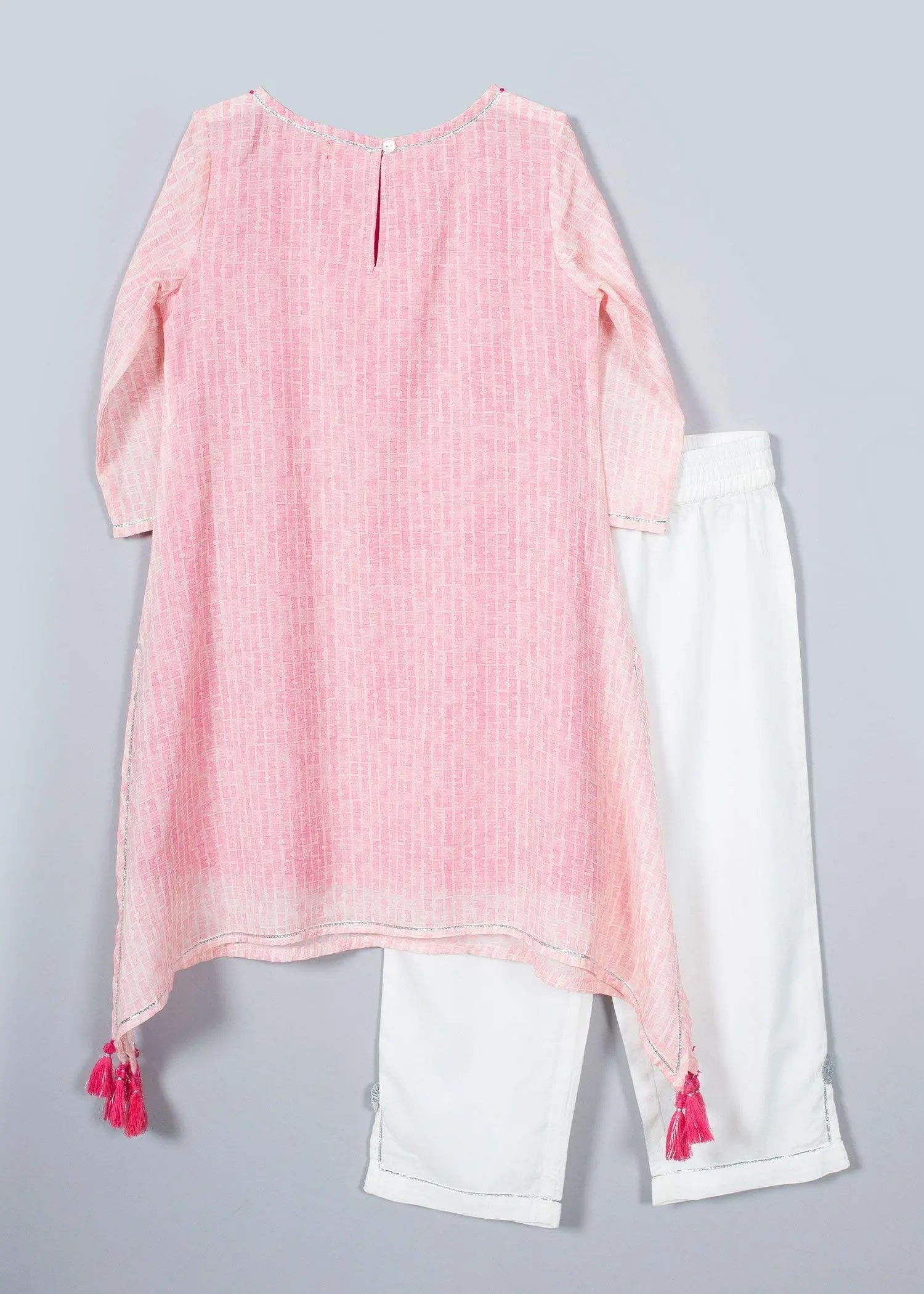 Teesta Light Pink Sushi Voile Asymmetric Kurta Pant Set Girl (2-12 Yers) (Set Of 2)