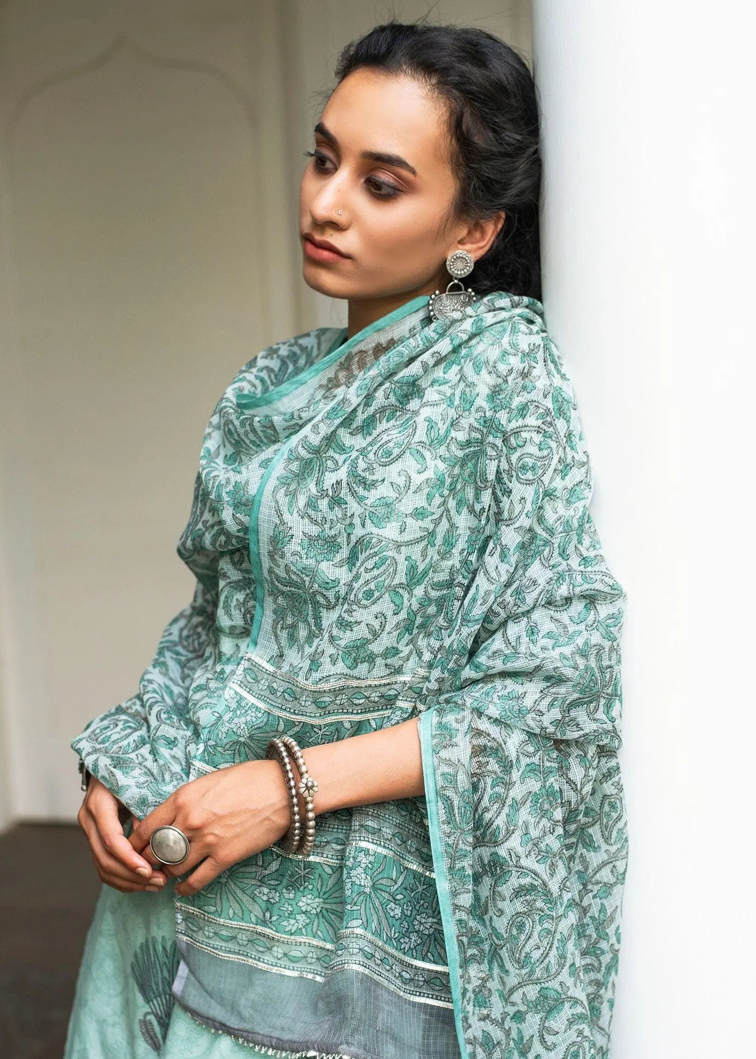 Mint Block Print Cotton Suit Set