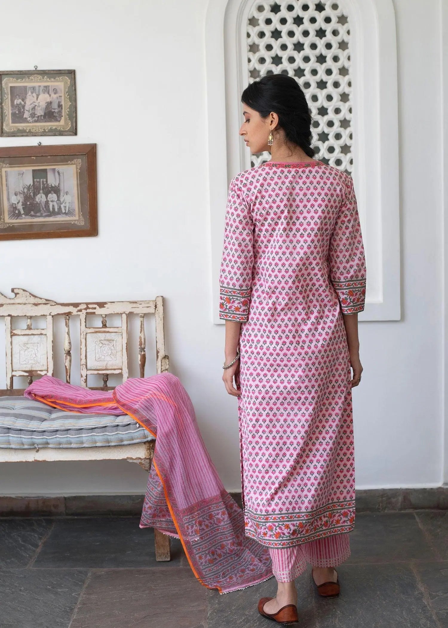 Pink Hand Block Print Cotton Suit Set