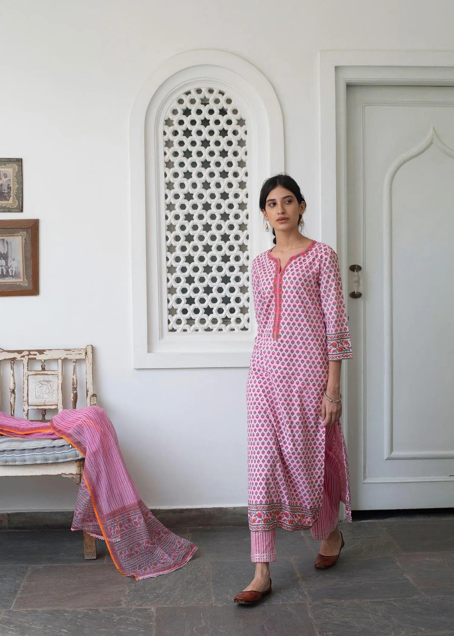 Pink Hand Block Print Cotton Suit Set