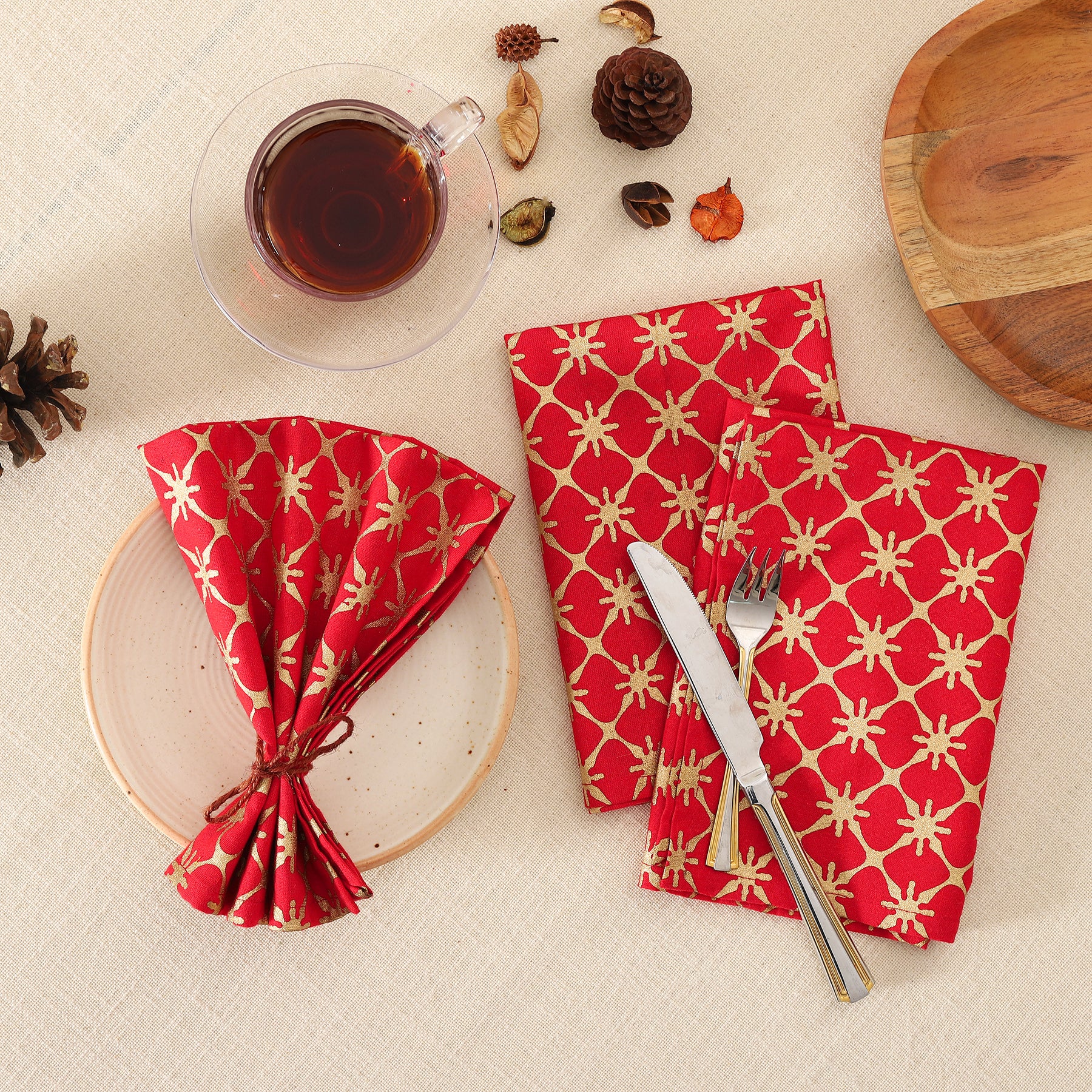 Gold & Red Cotton Star Sparkle Napkin Set of 6