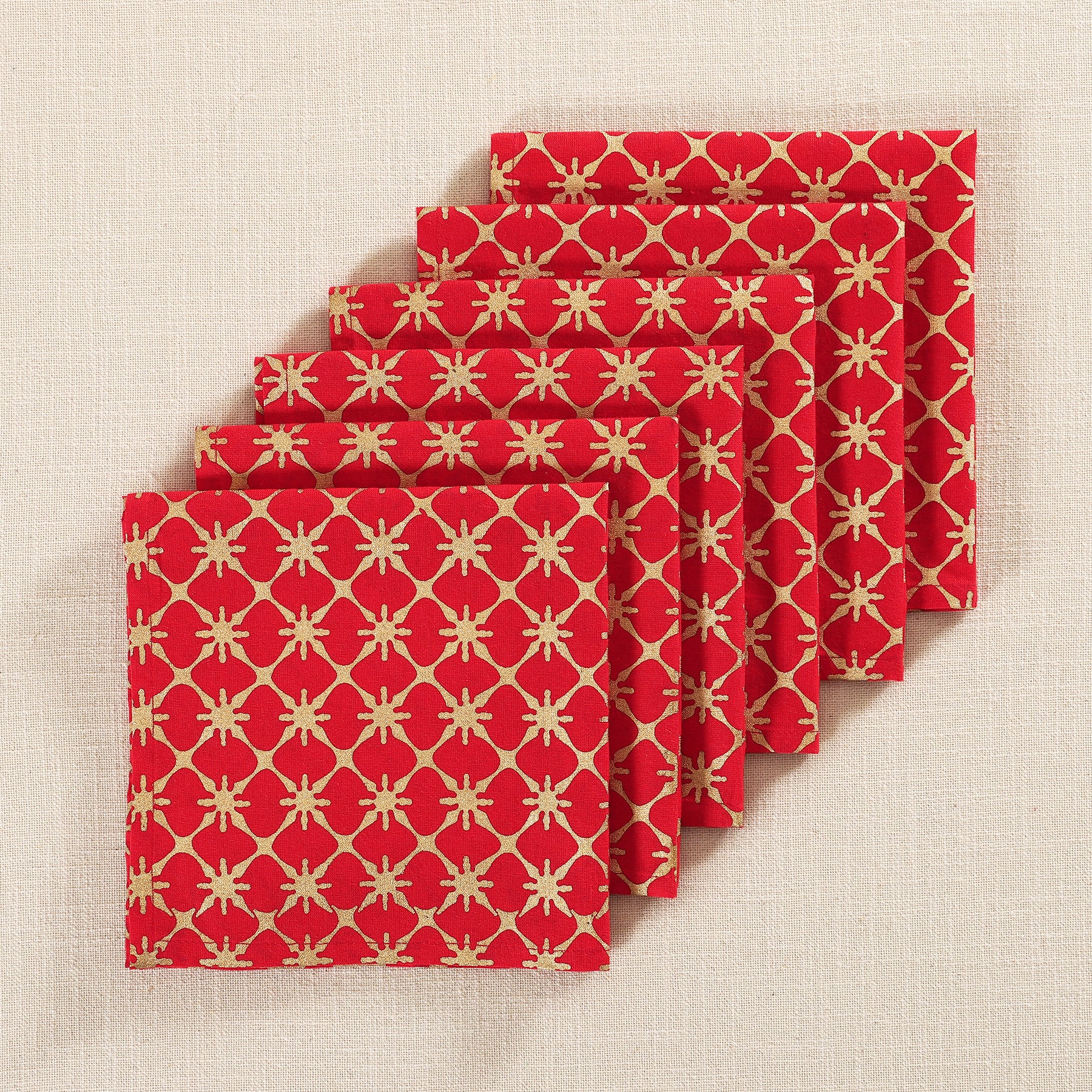 Gold & Red Cotton Star Sparkle Napkin Set of 6