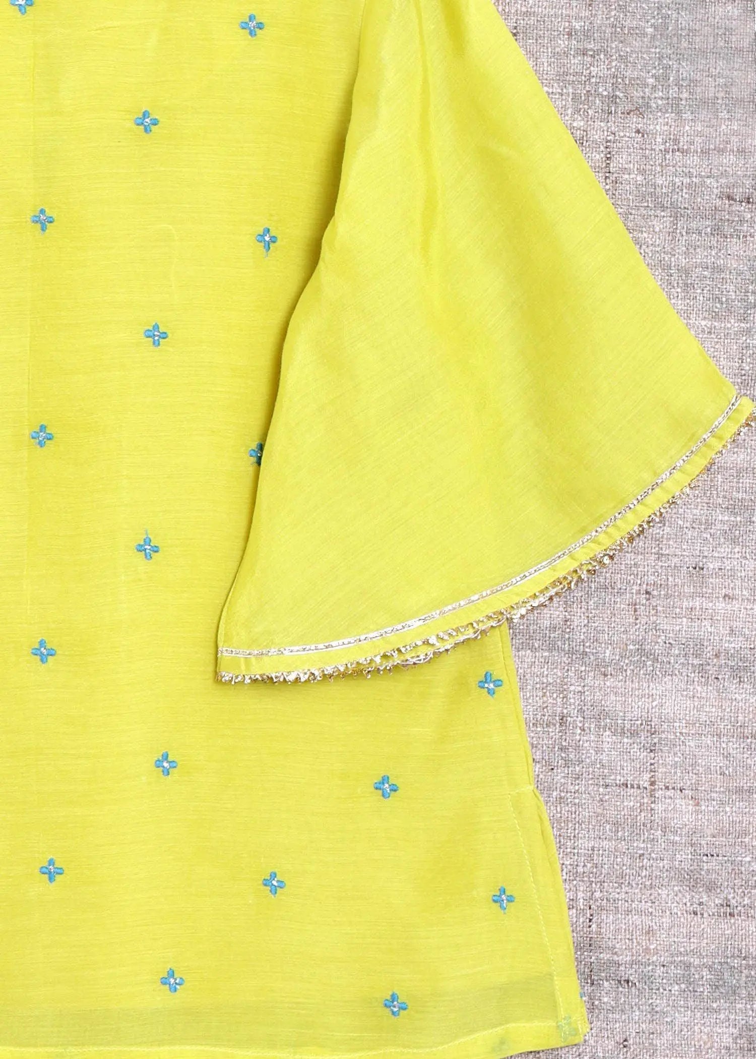 Neer Teal and Yellow Skirt Top Set (2 to 12 Years) (Set of 3)