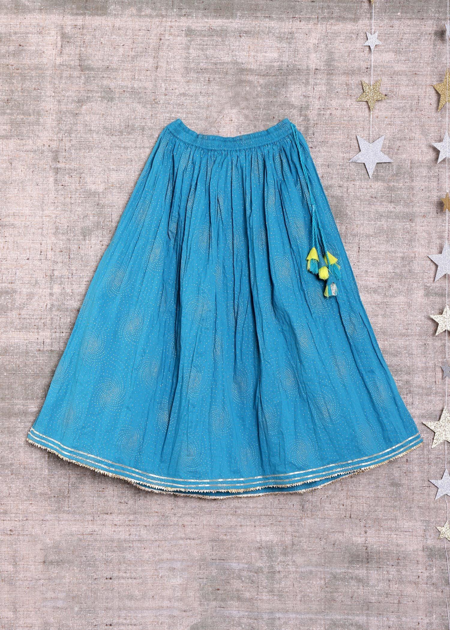 Neer Teal and Yellow Skirt Top Set (2 to 12 Years) (Set of 3)